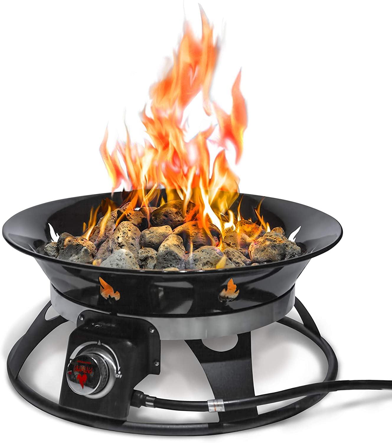 Black Steel Round Propane Gas Fire Pit, 21-Inch