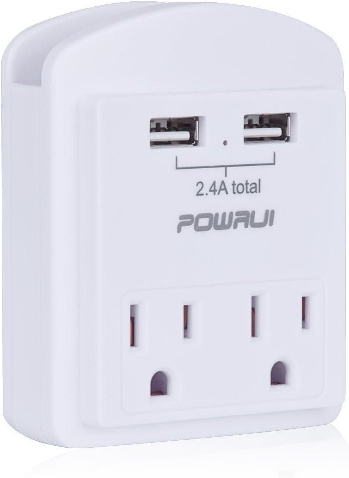 Outlet Extender USB Wall Charger - POWRUI Multi Plug Wall Outlet Splitter with 2-Outlet and 2 USB Ports, Non Surge Protector for Cruise Ship Essentials, White, ETL Listed