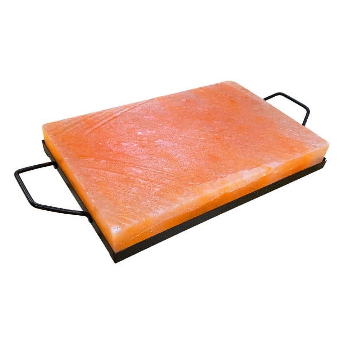 Outset Pink Himalayan Salt Plank with Holder Tray for Cooking, Grilling, Serving and Cutting, 12" x 8" x 1.5" Block, 17" including Handles