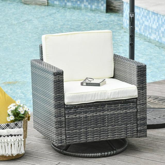 Outsunny Outdoor Swivel Rocker, PE Wicker Dining Chair, 360 Degree Swivel Patio Glider with Cushions, Steel, Cream White