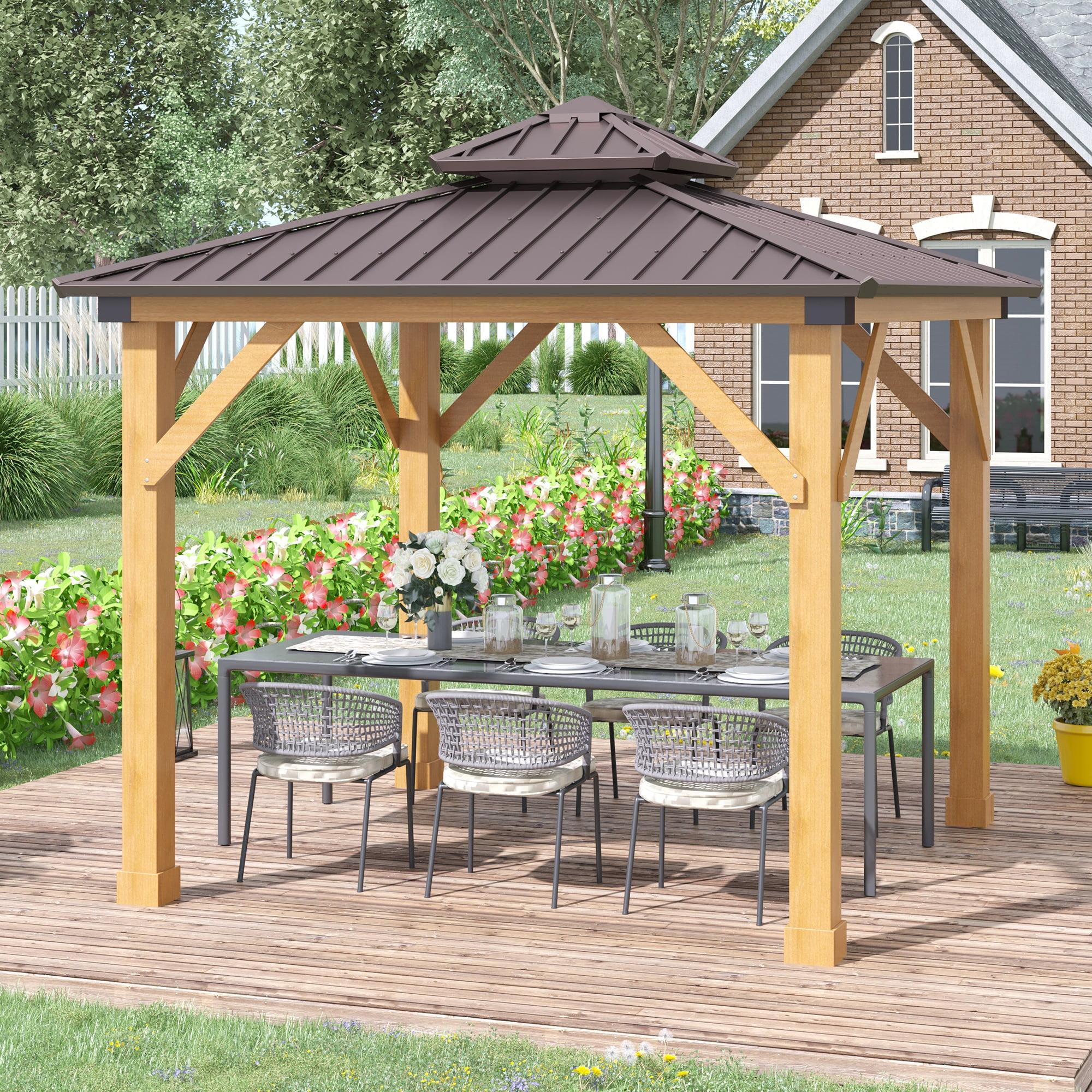 10x10 Brown Hardtop Patio Gazebo with Wooden Frame