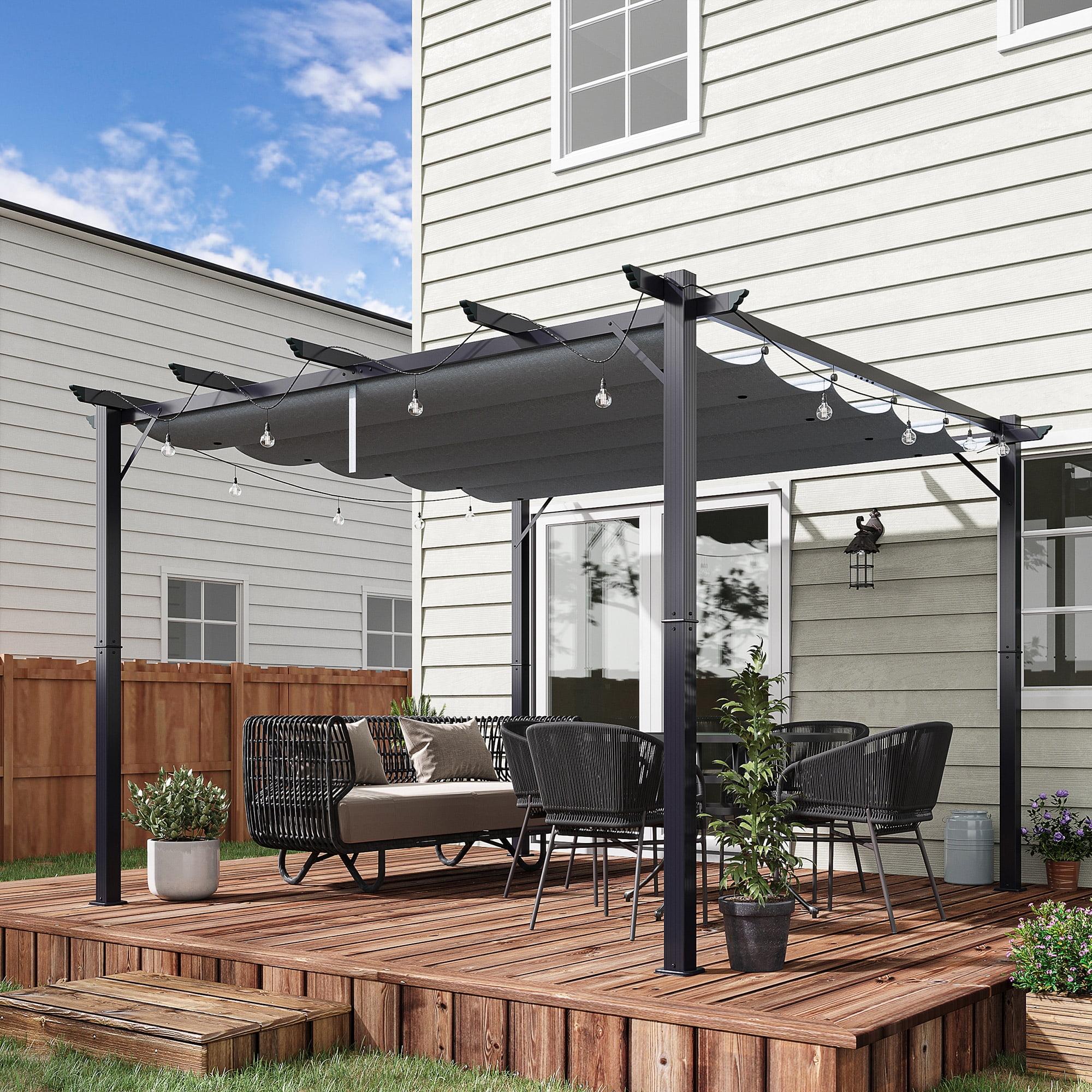 Outsunny Outdoor Retractable Pergola Canopy, Aluminum Patio Pergola, Backyard Shade Shelter for Porch Party, Garden, Grill Gazebo