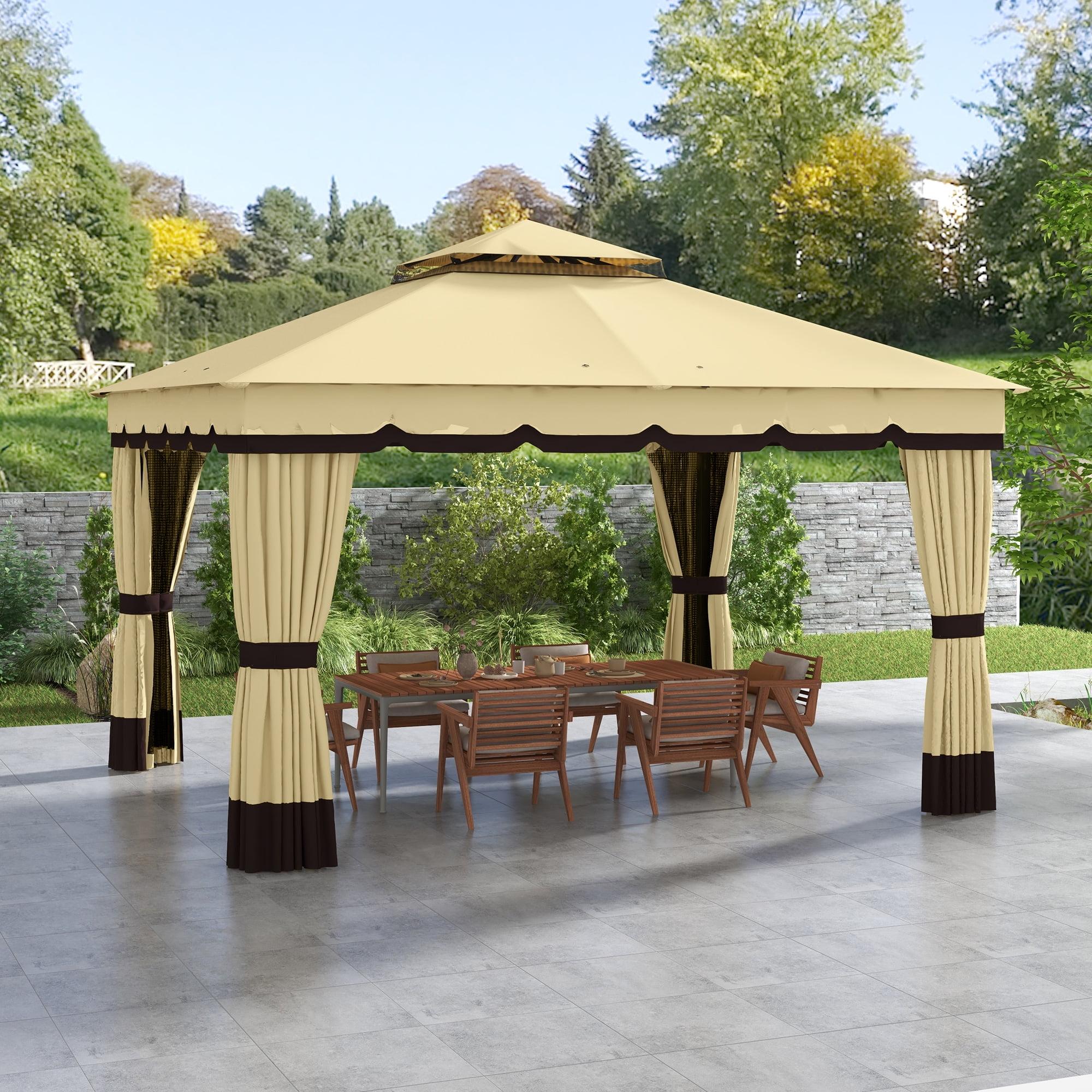 Outsunny 10' x 12' Double Roof Patio Gazebo Canopy, Outdoor Gazebo with Netting and Curtains, for Garden, Lawn and Deck