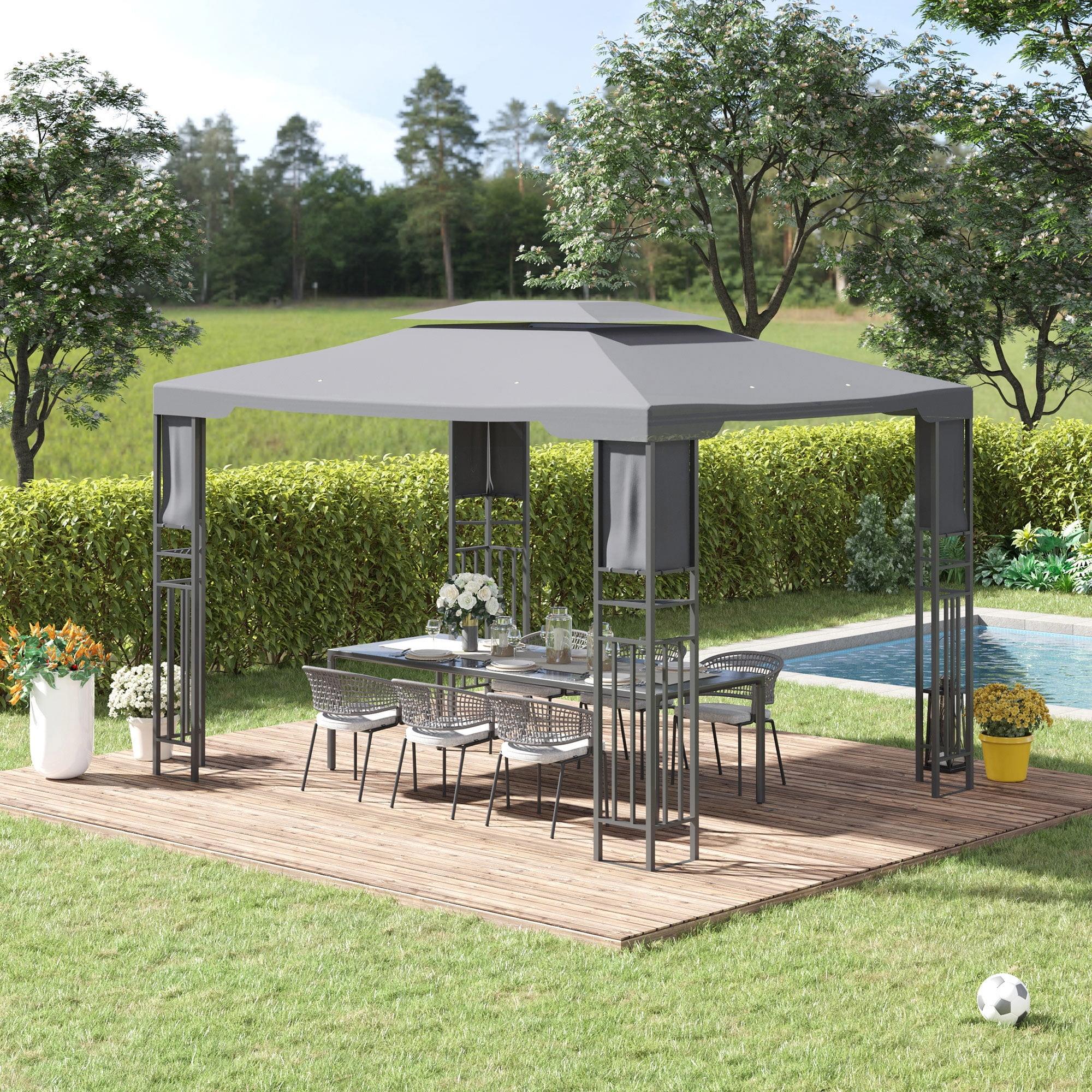 Outsunny 13' x 10' Patio Gazebo Outdoor Canopy Shelter with Double Vented Roof, Storage Shelves, Steel Frame for Lawn, Backyard and Deck