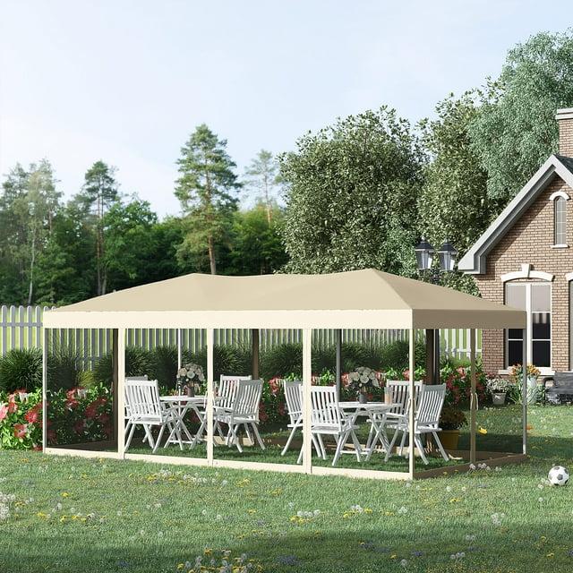 Outsunny 10'X20' Pop Up Party Tent Wedding Canopy With 6 Removable Mesh Sidewalls