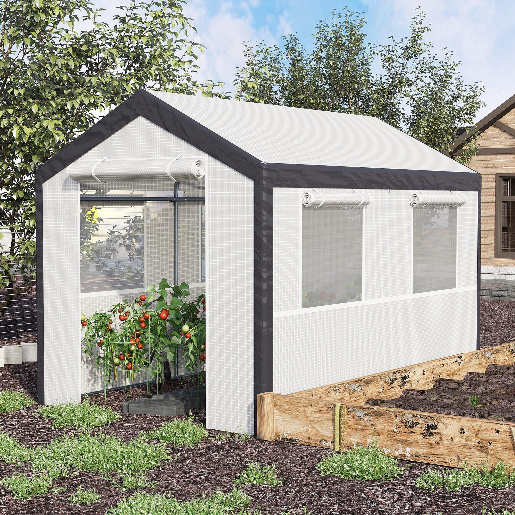 Outsunny White Steel Frame Walk-In Greenhouse with Roll-Up Windows