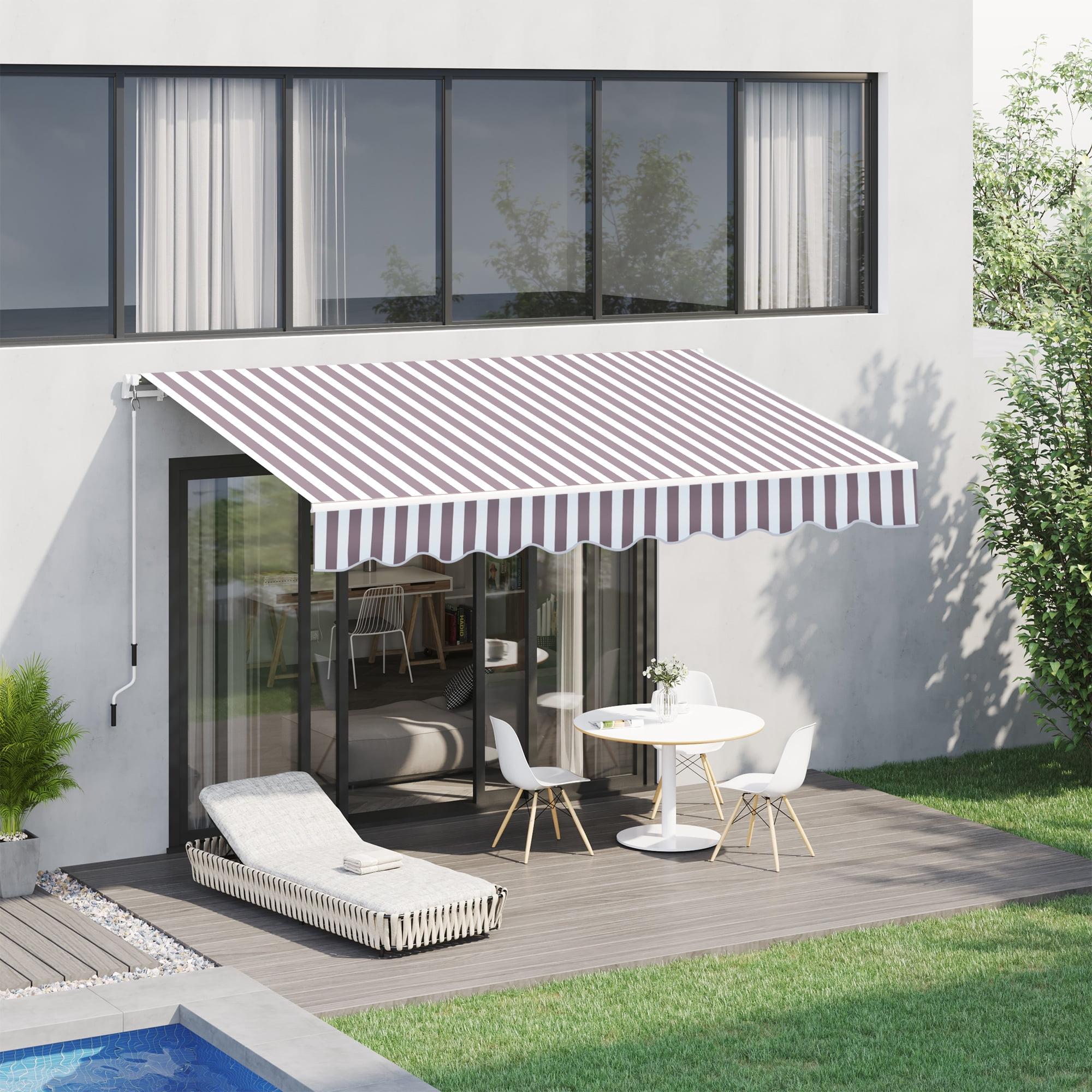 Coffee Striped 10' x 8' Retractable Patio Awning with Aluminum Frame