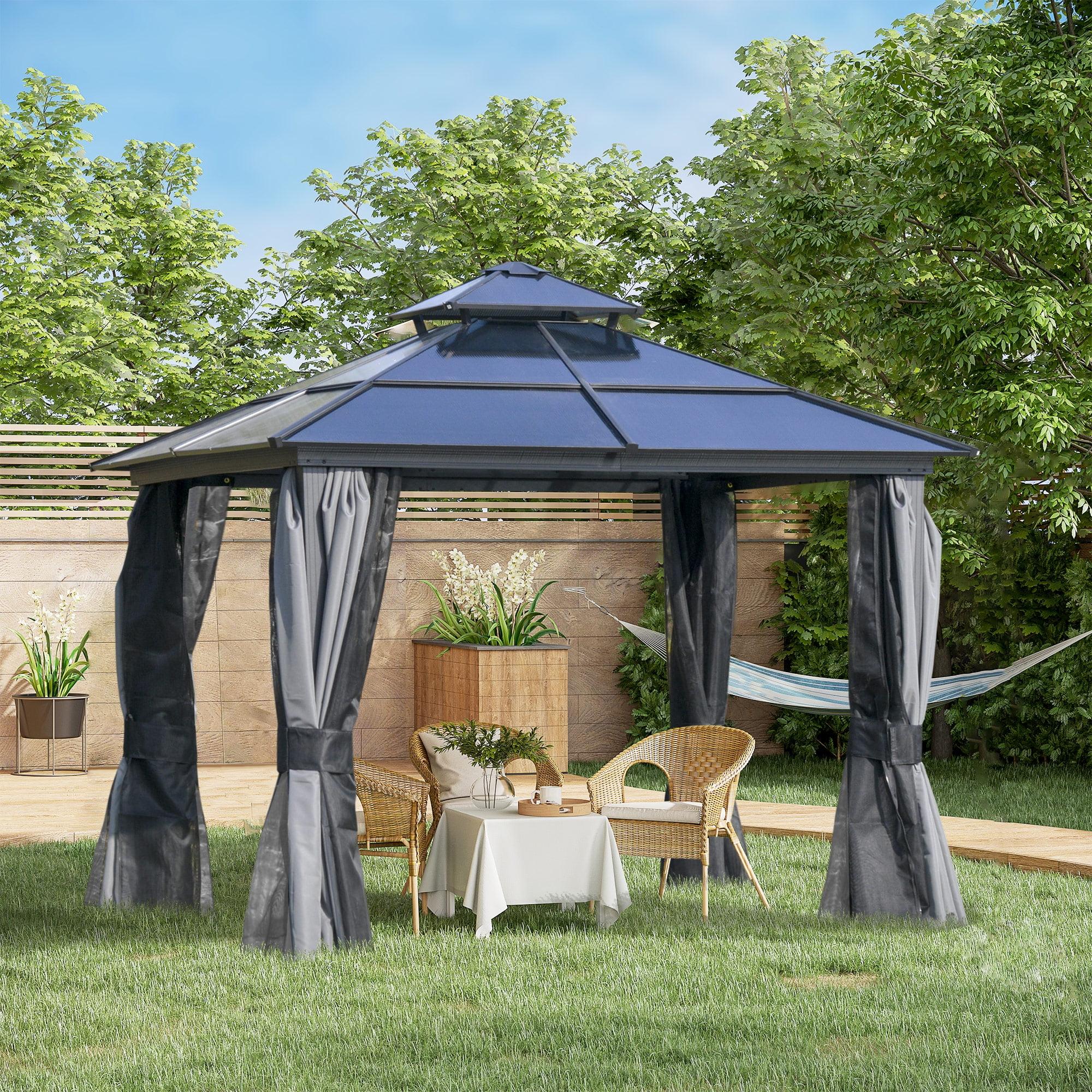 Outsunny Dark Grey Aluminum Hardtop Gazebo with Polycarbonate Roof