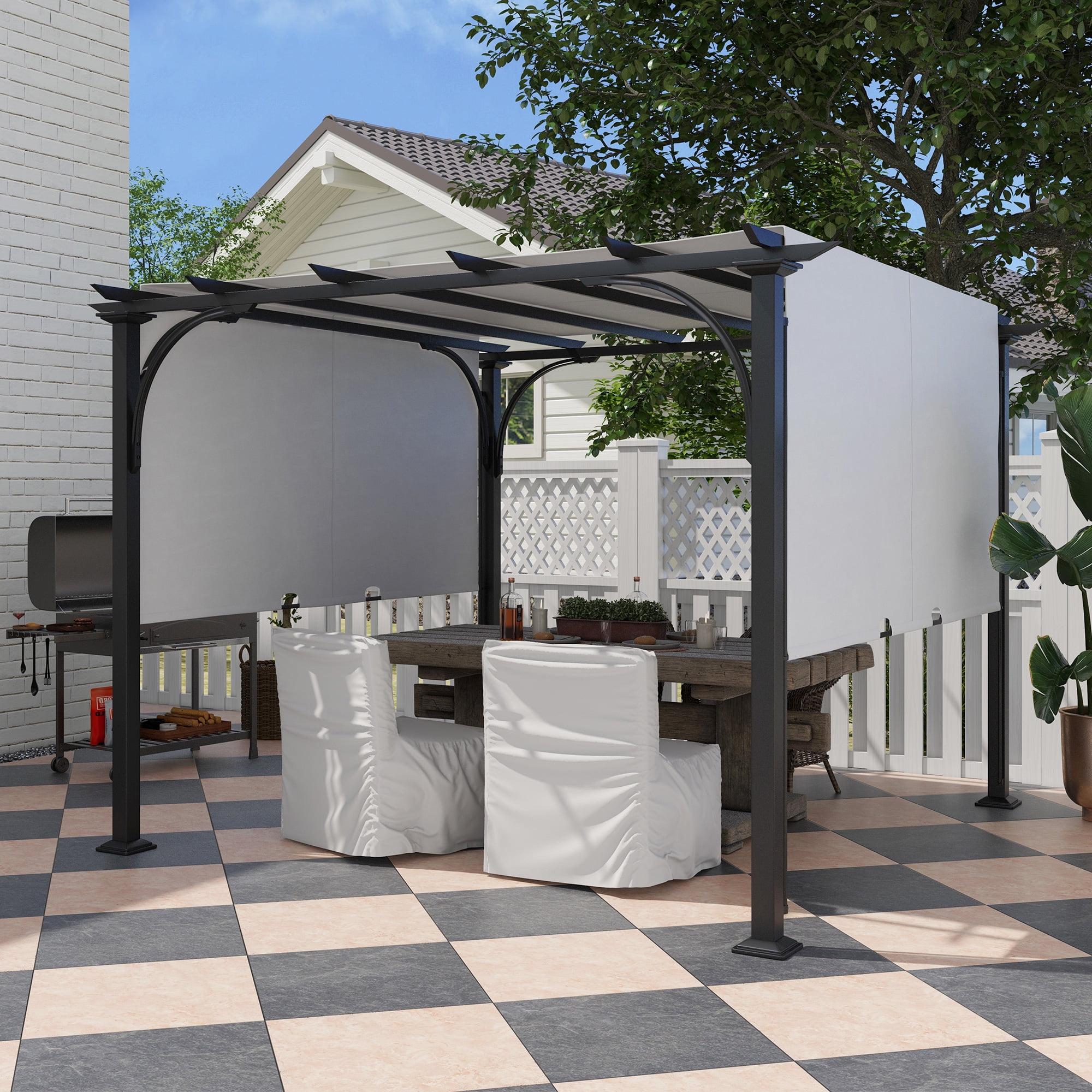 Outsunny 10' x 10' Outdoor Pergola Patio Gazebo Retractable Canopy Sun Shelter with Steel Frame