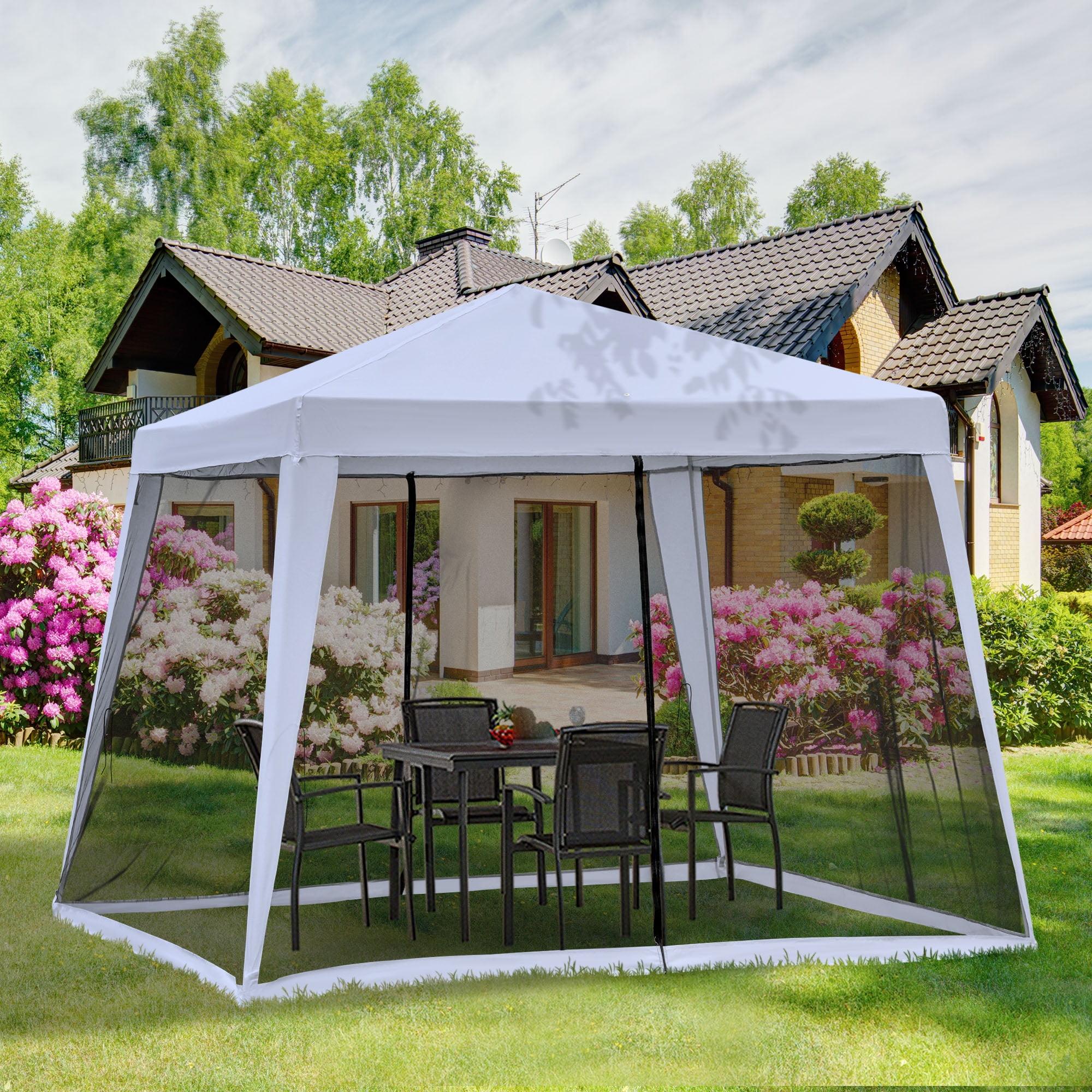 Gray 10' x 10' Steel Outdoor Gazebo with Mesh Sidewalls