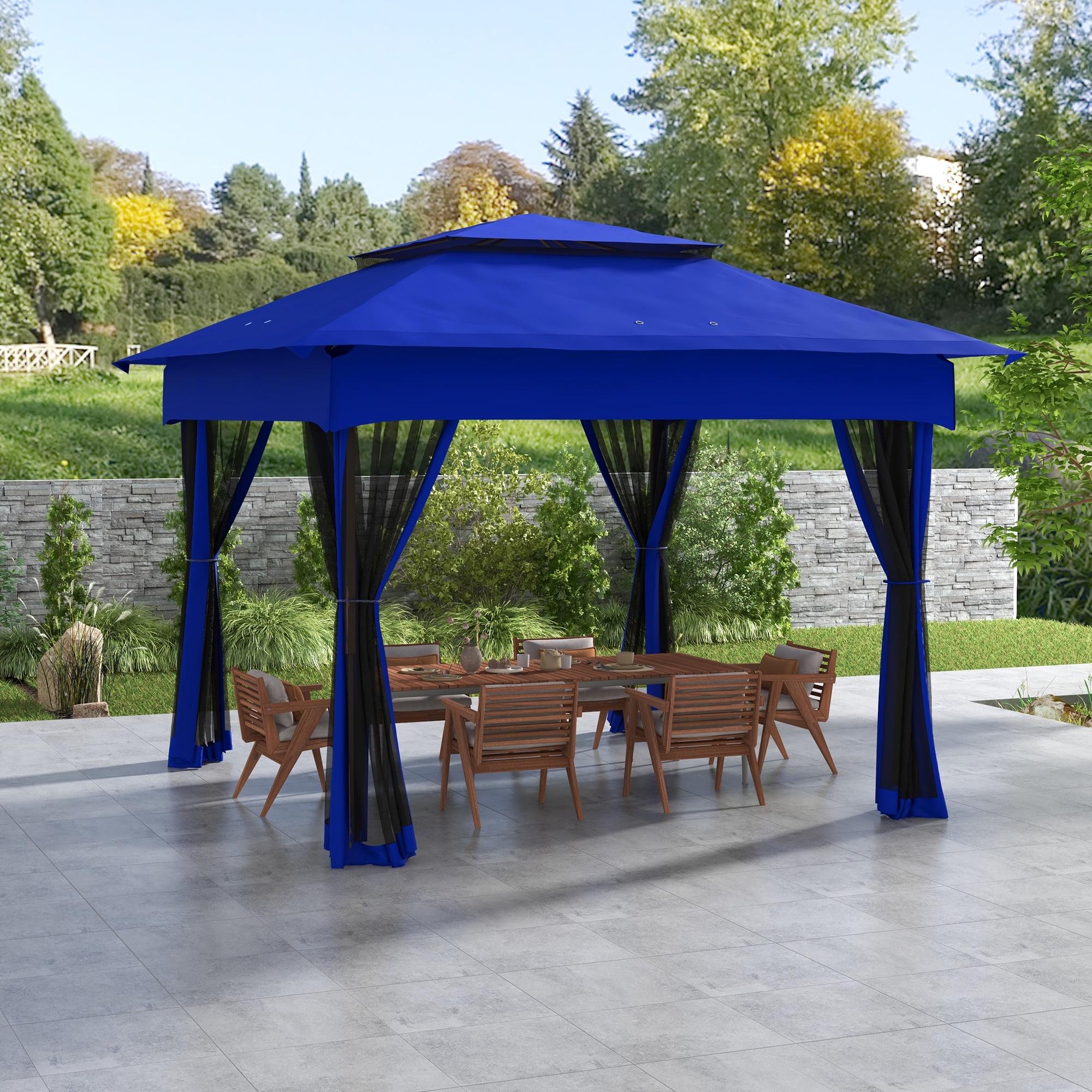 Outsunny 10.7' x 10.7' Pop Up Gazebo Outdoor Canopy Shelter with 2-Tier Soft Top & Removable Zipper Netting, Event Tent with Large Shade, Blue