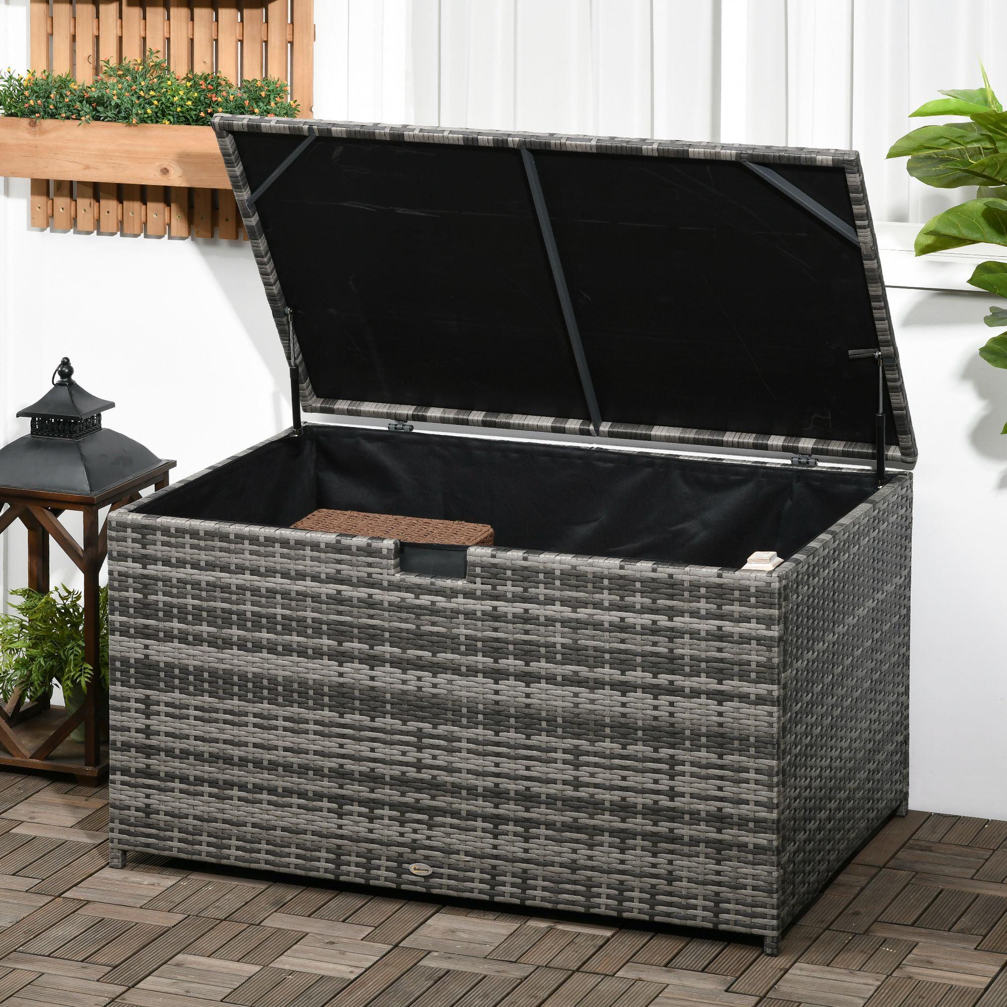 Outsunny Outsunny 113 Gallon Deck Box, Rattan Outdoor Storage Box, Waterproof Storage Container for Indoor, Patio Furniture Cushions, Pool Supplies, Garden Tools