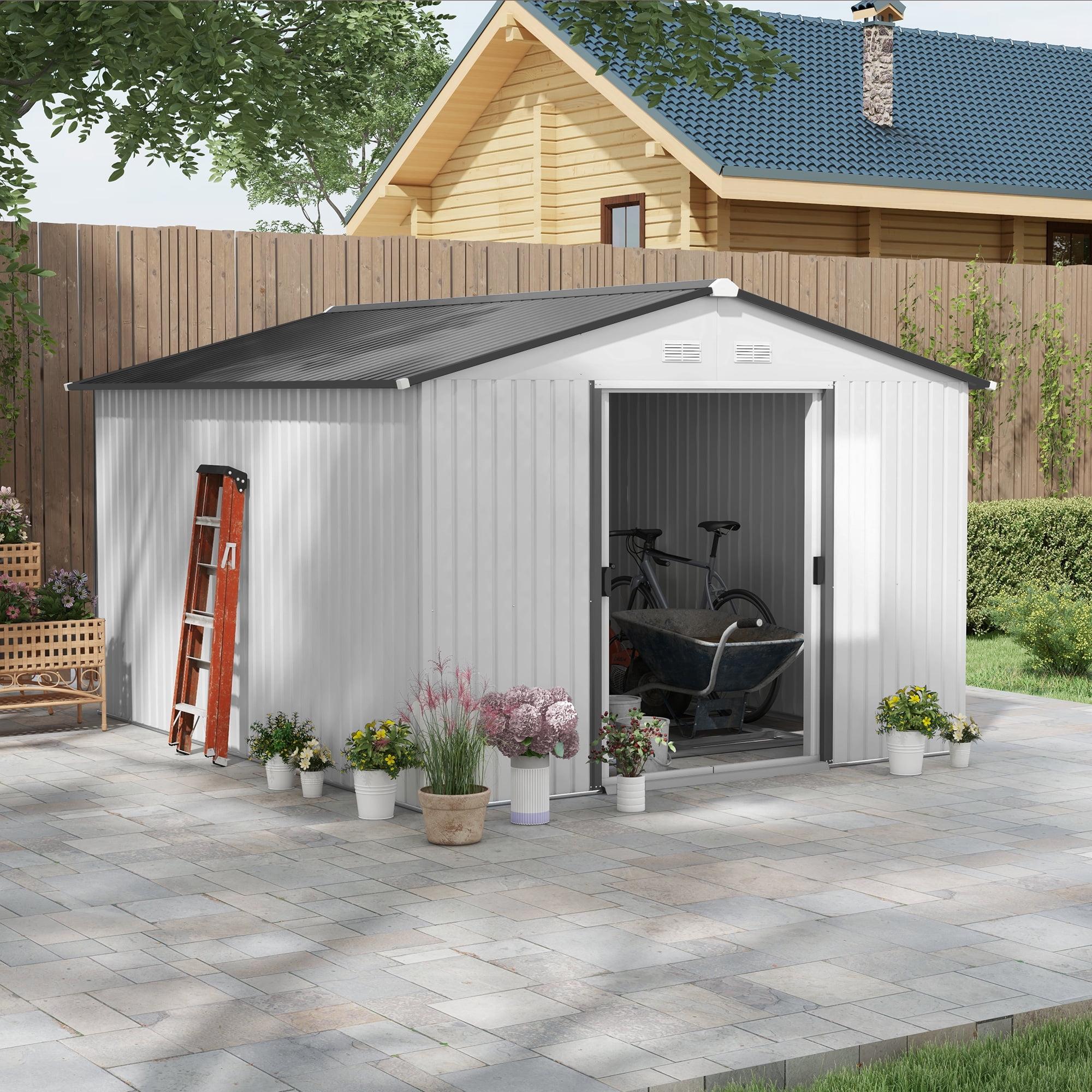 11 ft. x 9 ft. Brown and Silver Metal Storage Shed with Windows