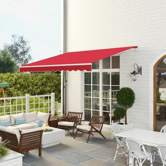 Outsunny 12' x 10' Manual Retractable Awning Outdoor Sunshade Shelter for Patio, Balcony, Yard, with Adjustable & Versatile Design, Wine Red