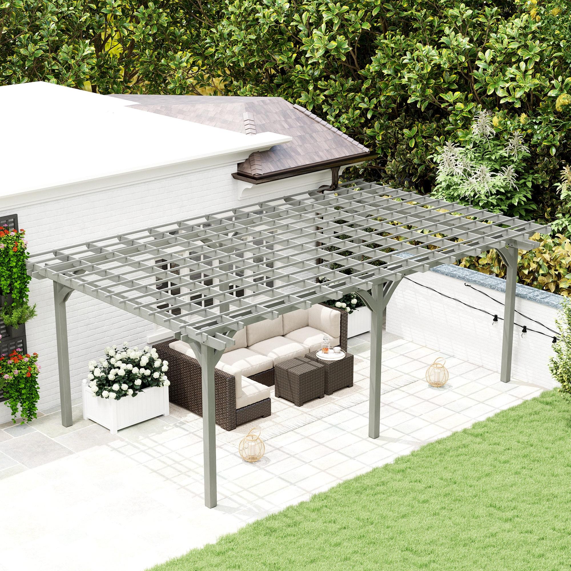 Outsunny 12' x 20' Wooden Pergola Grape Trellis, Outdoor Gazebo for Garden, Patio, Backyard, Deck, Gray
