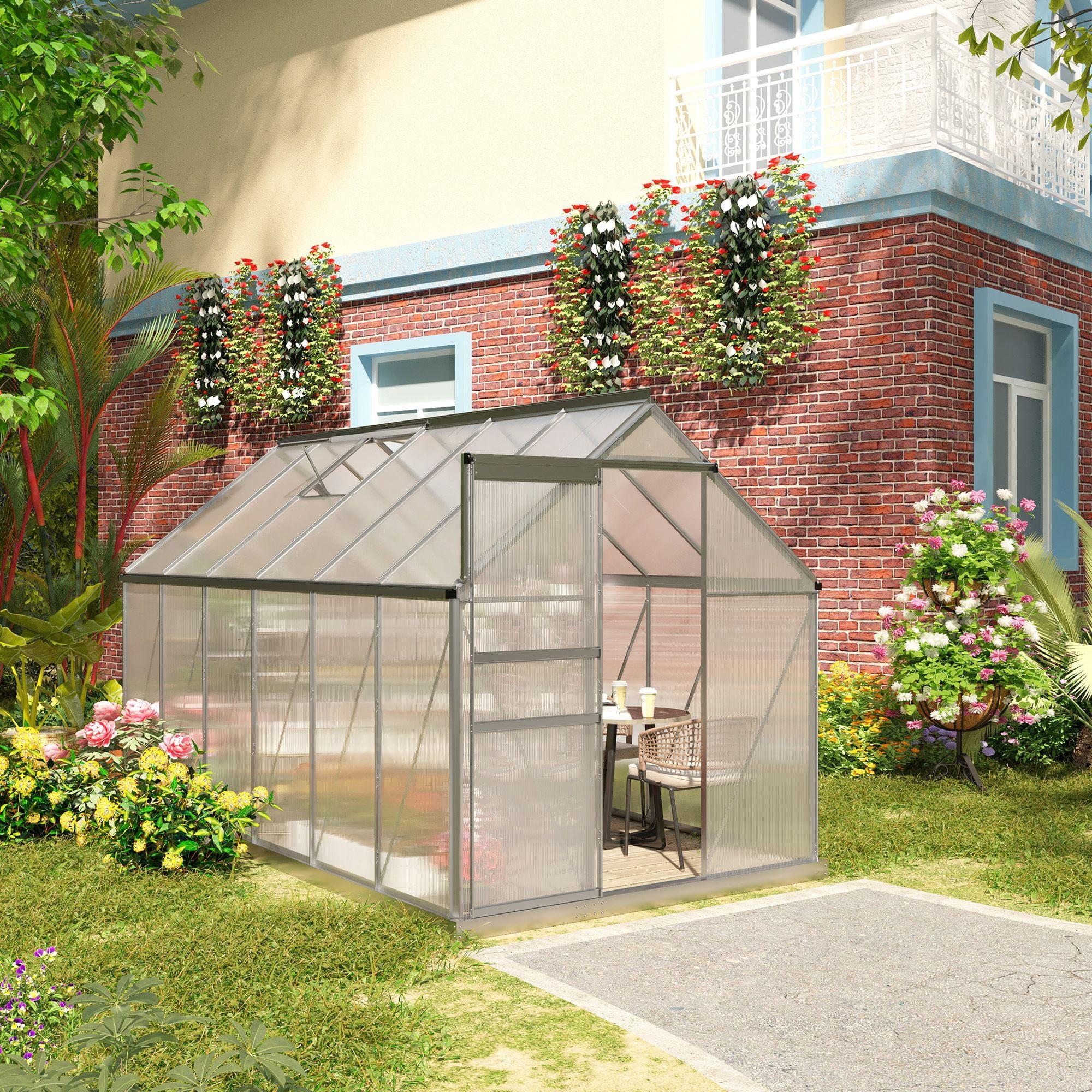 Silver Polycarbonate Walk-In Garden Greenhouse with Aluminum Frame