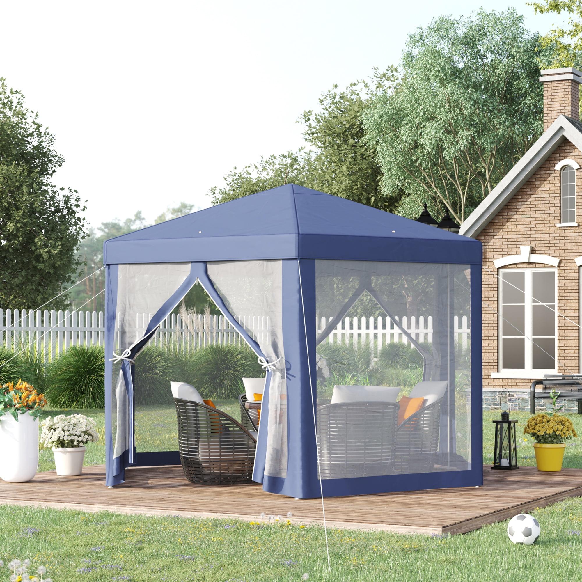 Blue Hexagon Outdoor Canopy Tent with Mesh Walls