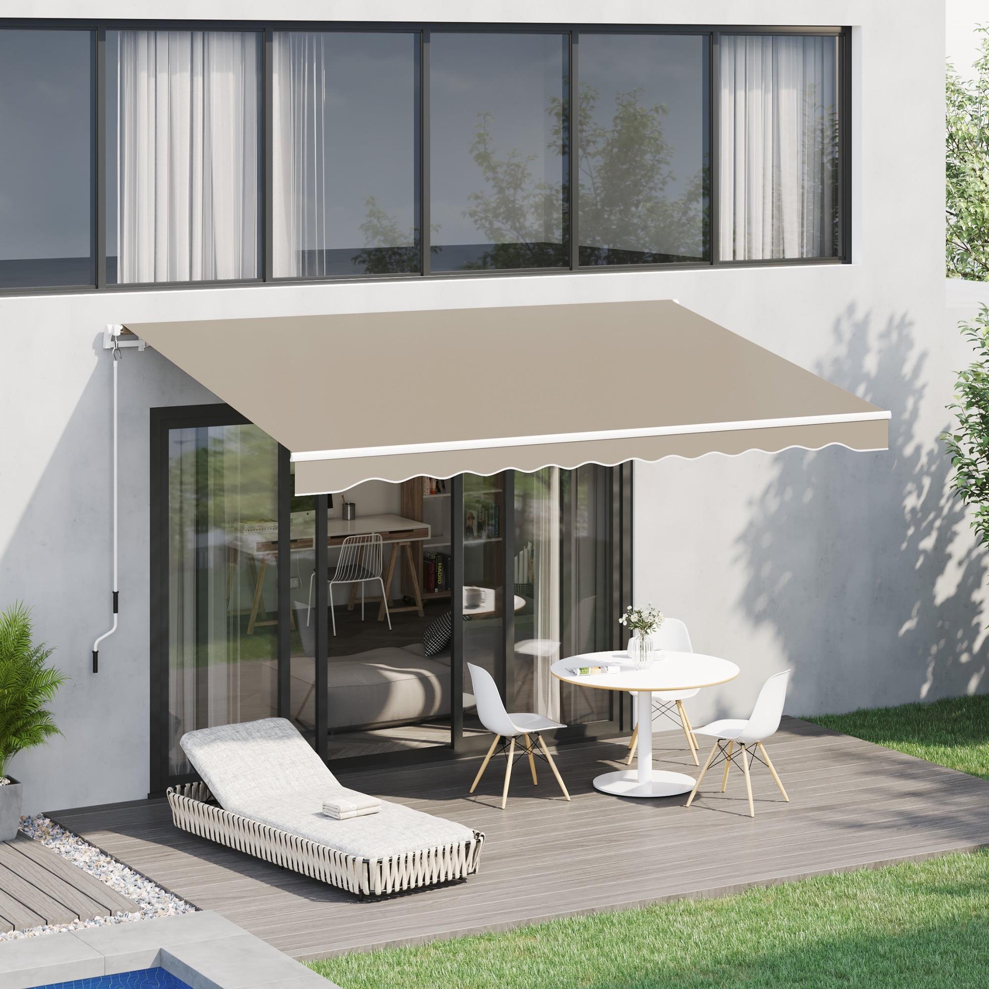 Beige 13' x 8' Retractable Patio Awning with Aluminum Frame