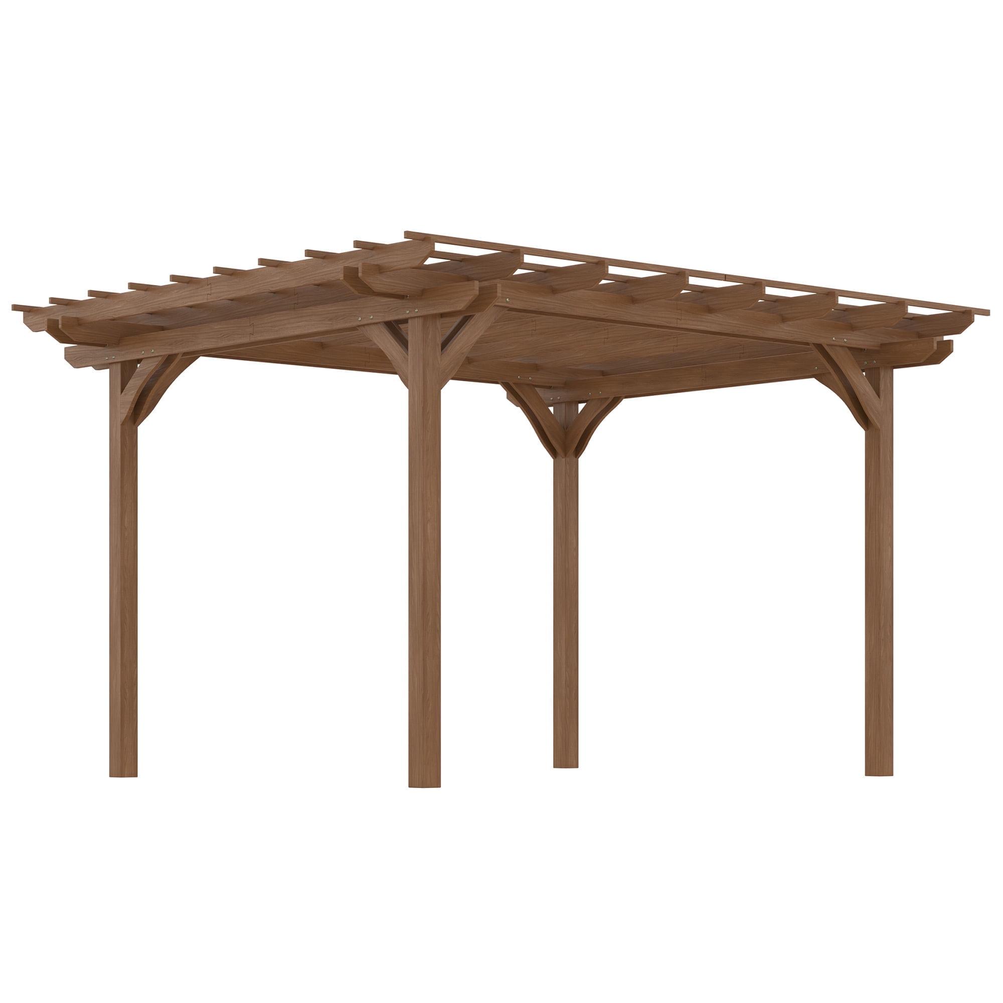 Outsunny 12' x 10' Wooden Pergola Grape Trellis, Outdoor Gazebo for Garden, Patio, Backyard, Deck, Brown
