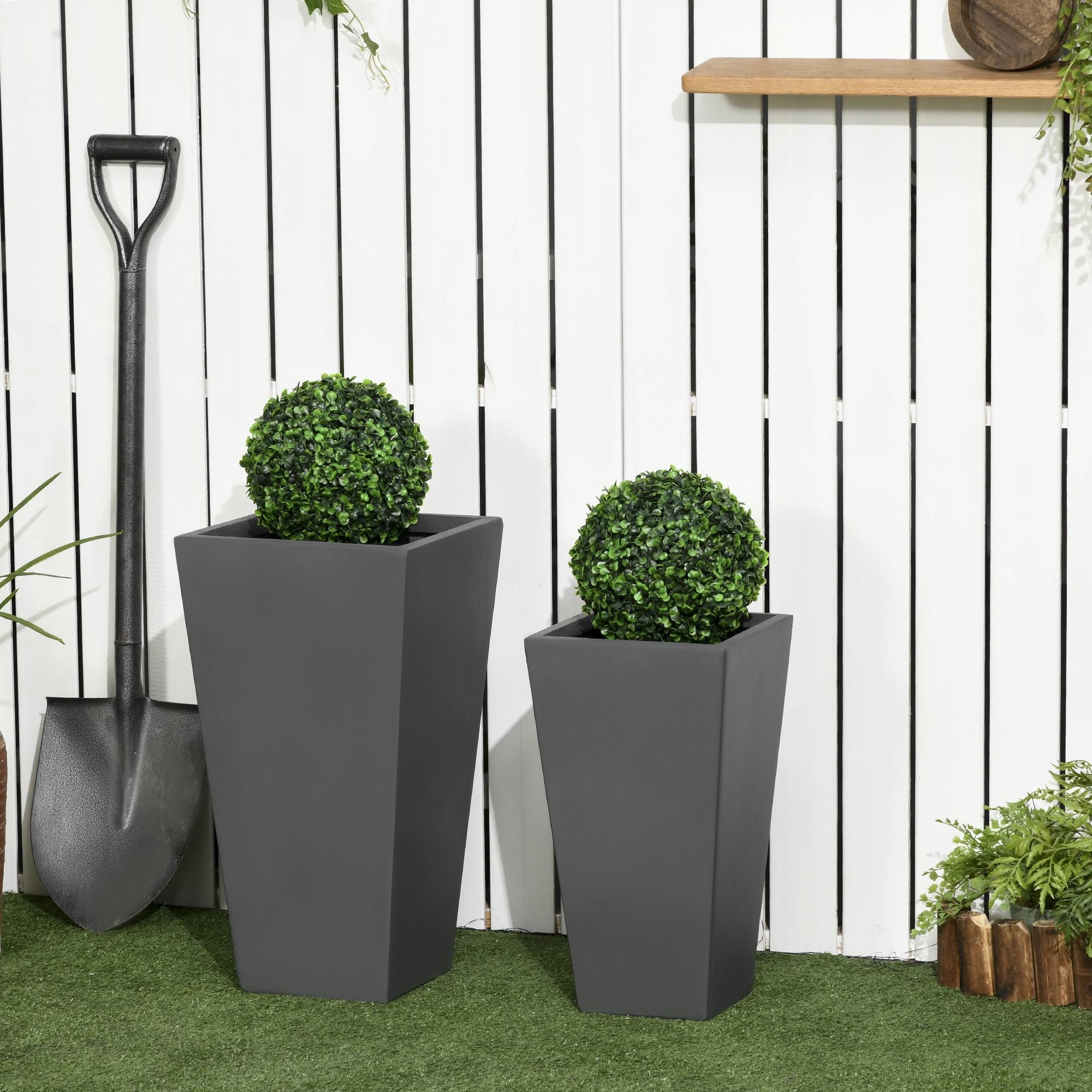 Outsunny 2-Pack MgO Flower Pots with Drainage Holes, Outdoor Planters, Durable & Stackable, for Entryway, Patio, Yard, Garden