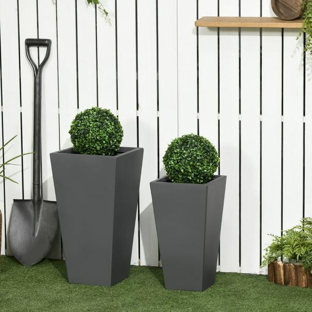 Outsunny 2-Pack MgO Flower Pots with Drainage Holes, Outdoor Planters, Durable & Stackable, for Entryway, Patio, Yard, Garden, Gray