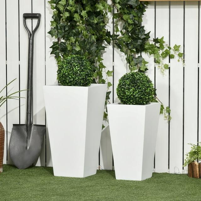 Outsunny 2-Pack MgO Flower Pots with Drainage Holes, Outdoor Planters, Durable & Stackable, for Entryway, Patio, Yard, Garden, White