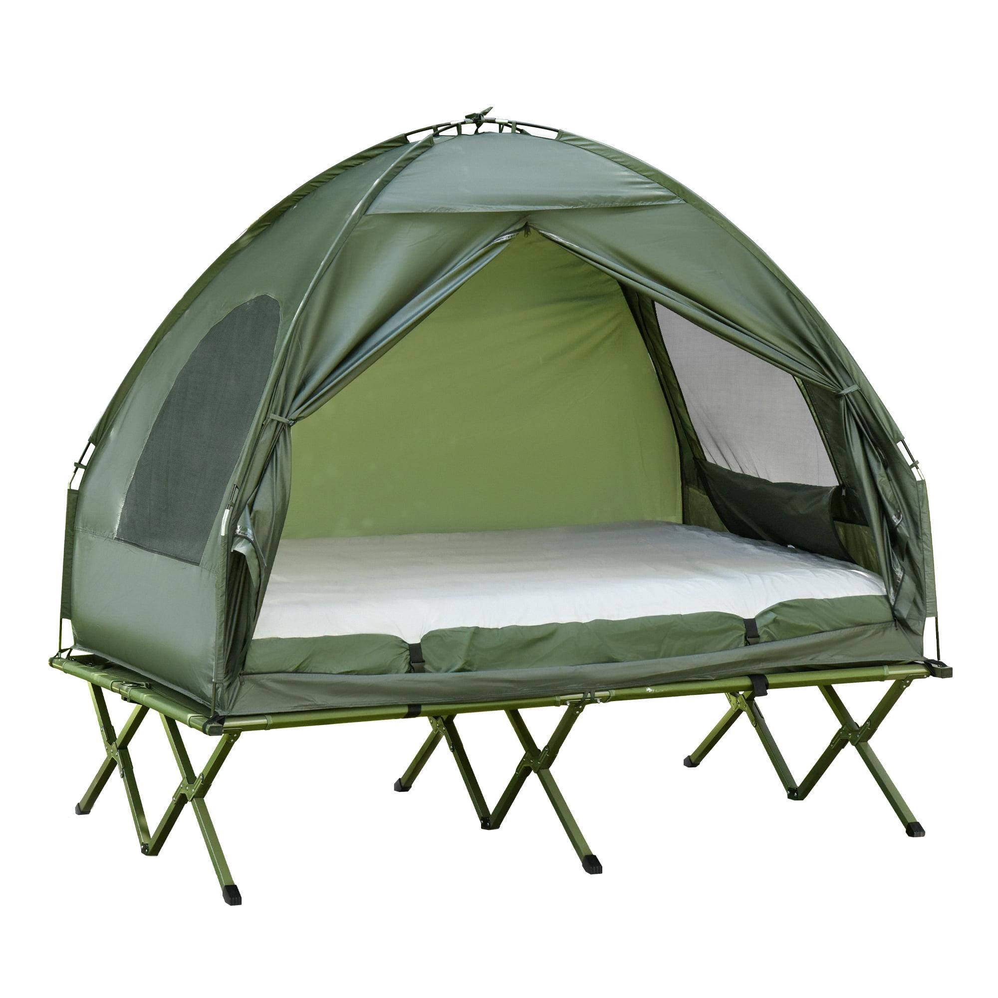 Green Three Season Dome Camping Tent with Elevated Cot