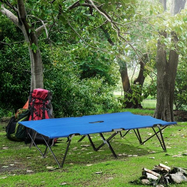 Outsunny 2 Person Folding Camping Cot, Portable Sleeping Cot with Carry Bag, Blue