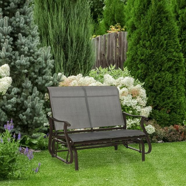 Outsunny 47" Outdoor Double Glider Bench for 2 Person, Patio Glider Armchair Swing Chair for Backyard with Mesh Seat and Backrest, Mixed Gray