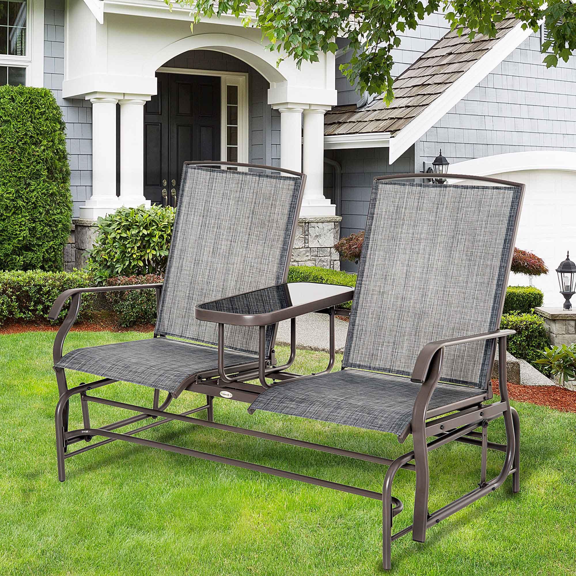 Outsunny 2-Person Outdoor Glider Bench w/ Center Table, Steel Frame for Backyard Garden Porch