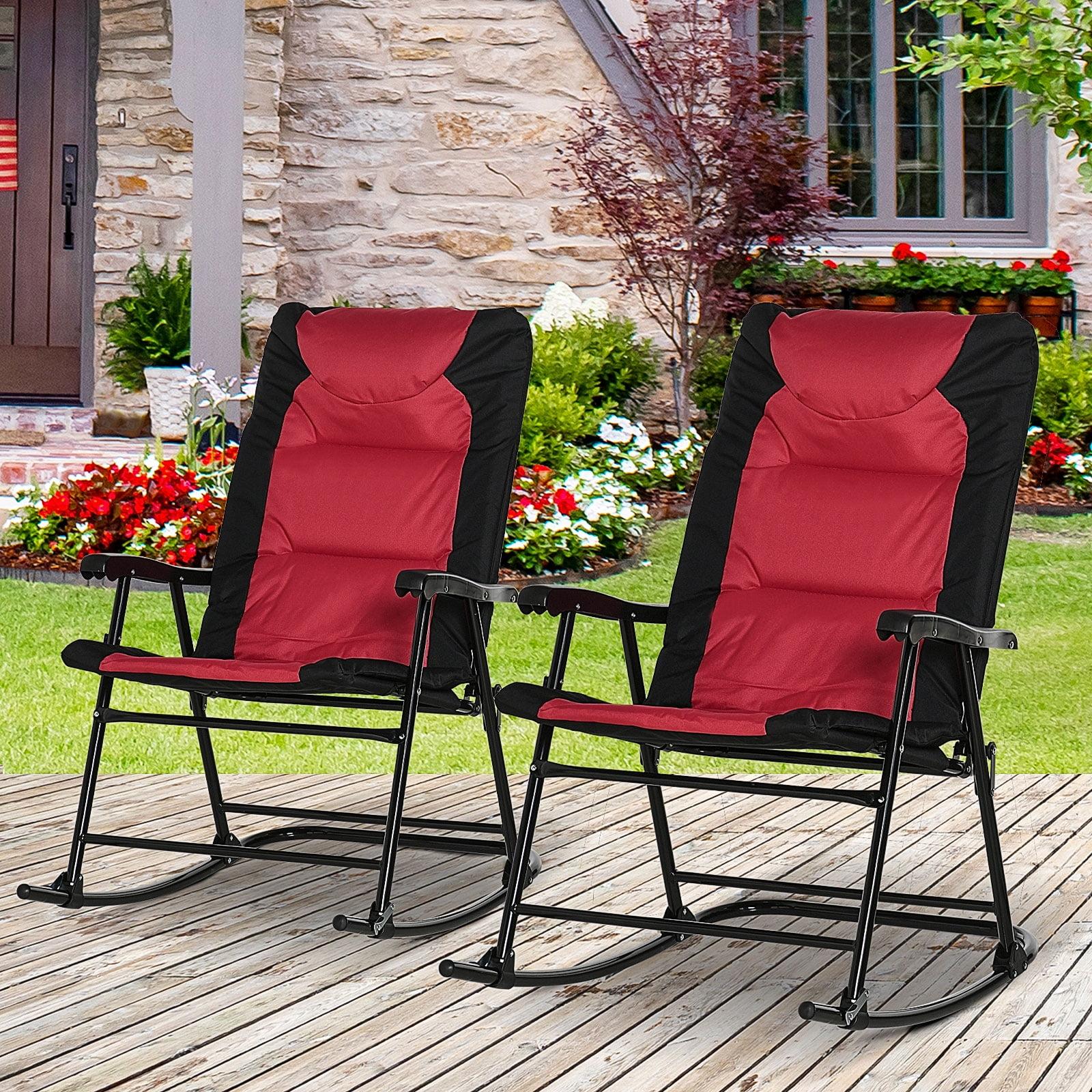 Outsunny 2 Piece Outdoor Rocking Chair Set, Patio Furniture Set with Folding Design, Armrests for Porch, Camping, Balcony, Red