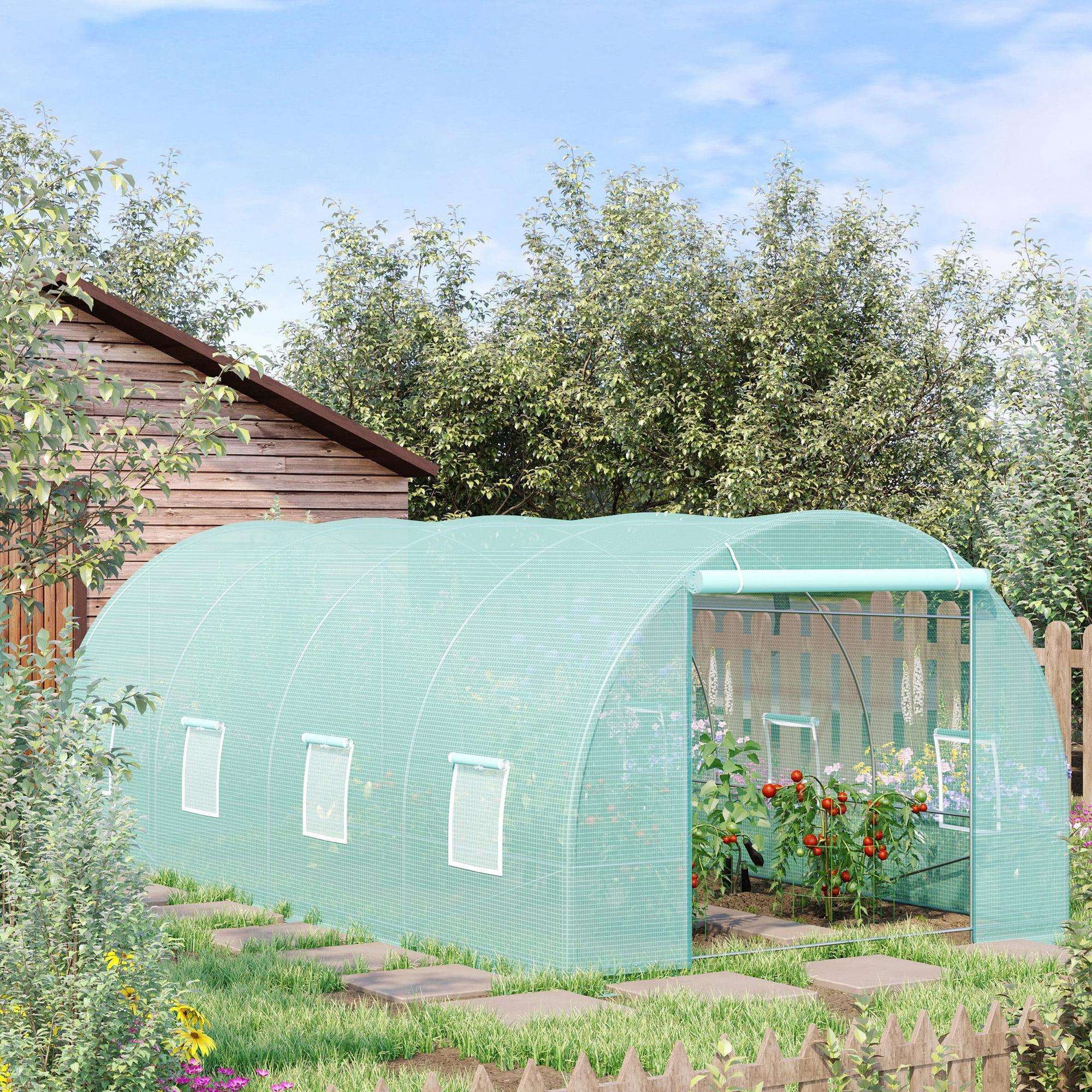 Large Green Steel Frame Walk-In Tunnel Greenhouse with Roll-Up Windows