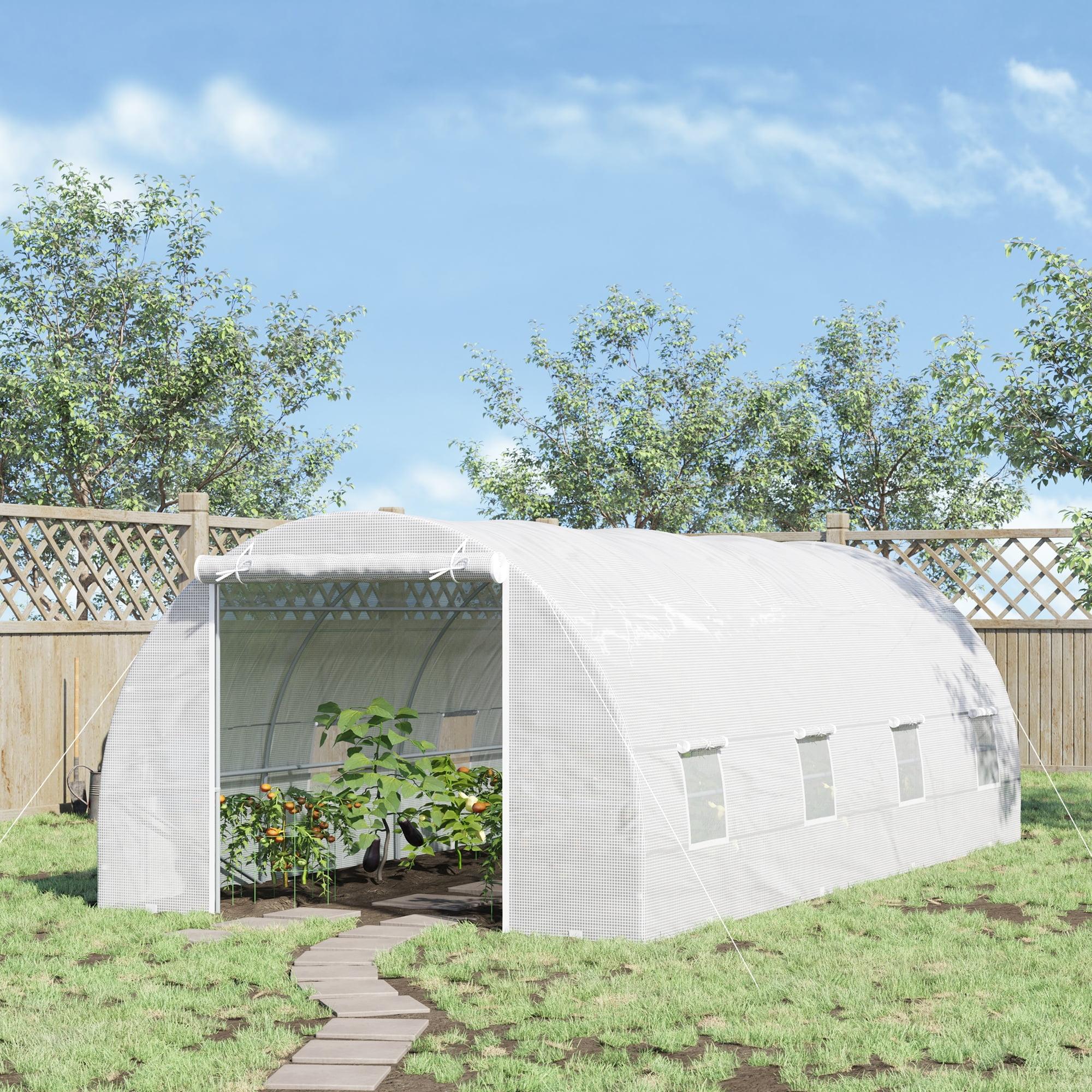 Outsunny Large White Steel Frame Walk-In Tunnel Greenhouse