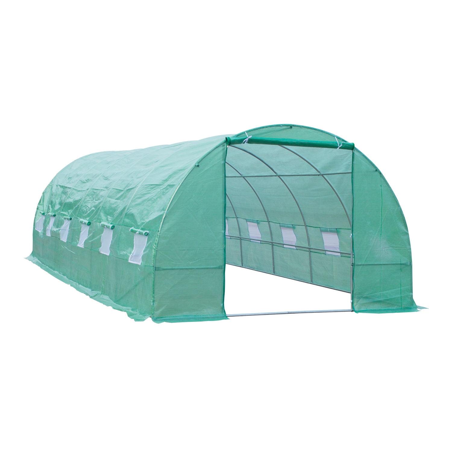 Outsunny 26' x 10' x 7' Outdoor Walk-In Tunnel Greenhouse with Roll-up Windows & Zippered Door, Steel Frame, & PE Cover