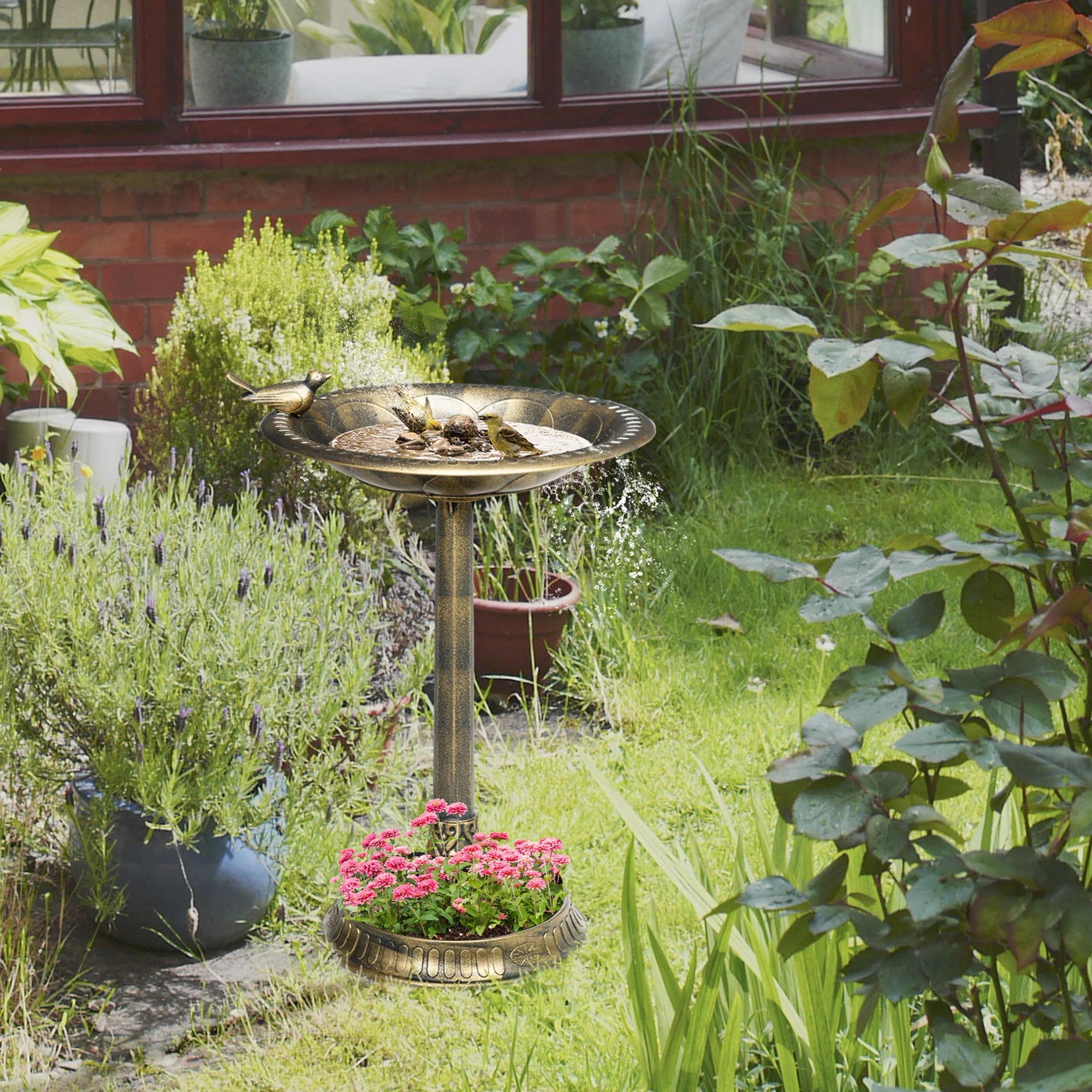 Bronze 28" Antique Bird Bath with Pedestal and Bird Statue