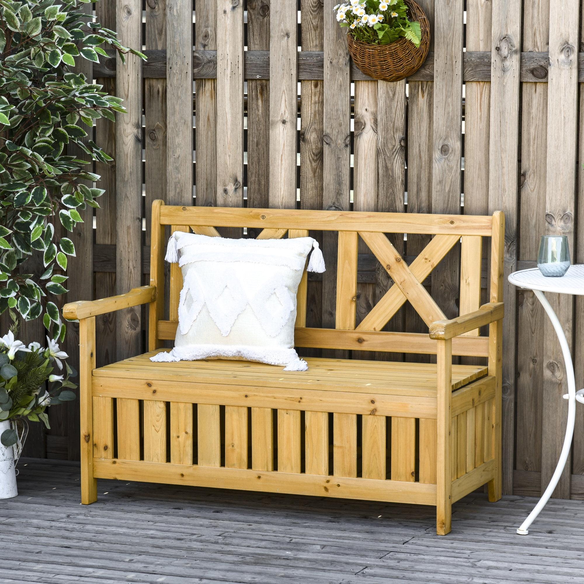 Yellow Fir Wood Outdoor Storage Bench with High Backrest