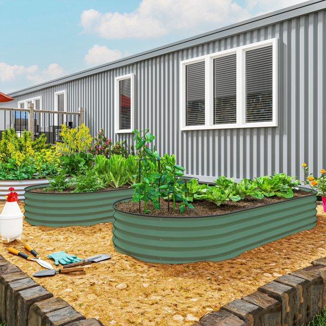 Outsunny 2PCS Galvanized Raised Garden Bed, 7' x 3' x 1' Raised Beds for Gardening with Metal Plant Stakes, Green