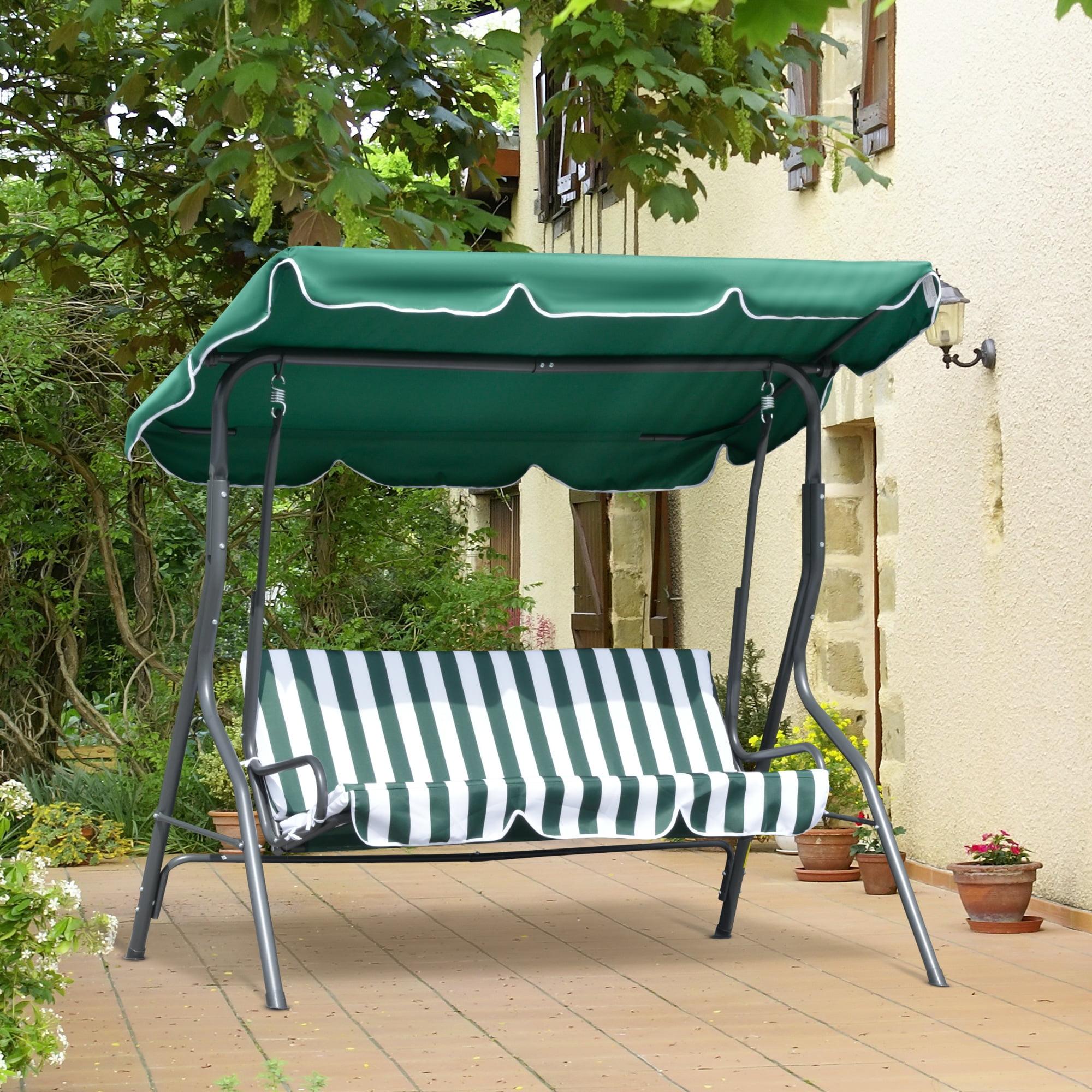 Outsunny 3-Person Porch Swing with Canopy, Patio Swing Chair, Outdoor Canopy Swing Bench with Adjustable Shade, Cushion and Steel Frame, Green