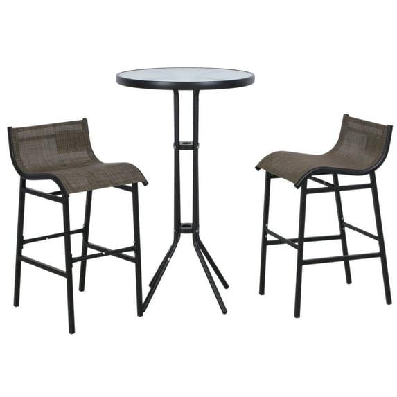 Outsunny 3 Piece Bar Height Outdoor Bistro Set for 2, Round Patio Pub Table 2 Bar Chairs with Comfortable Design & Durable Build, Tan