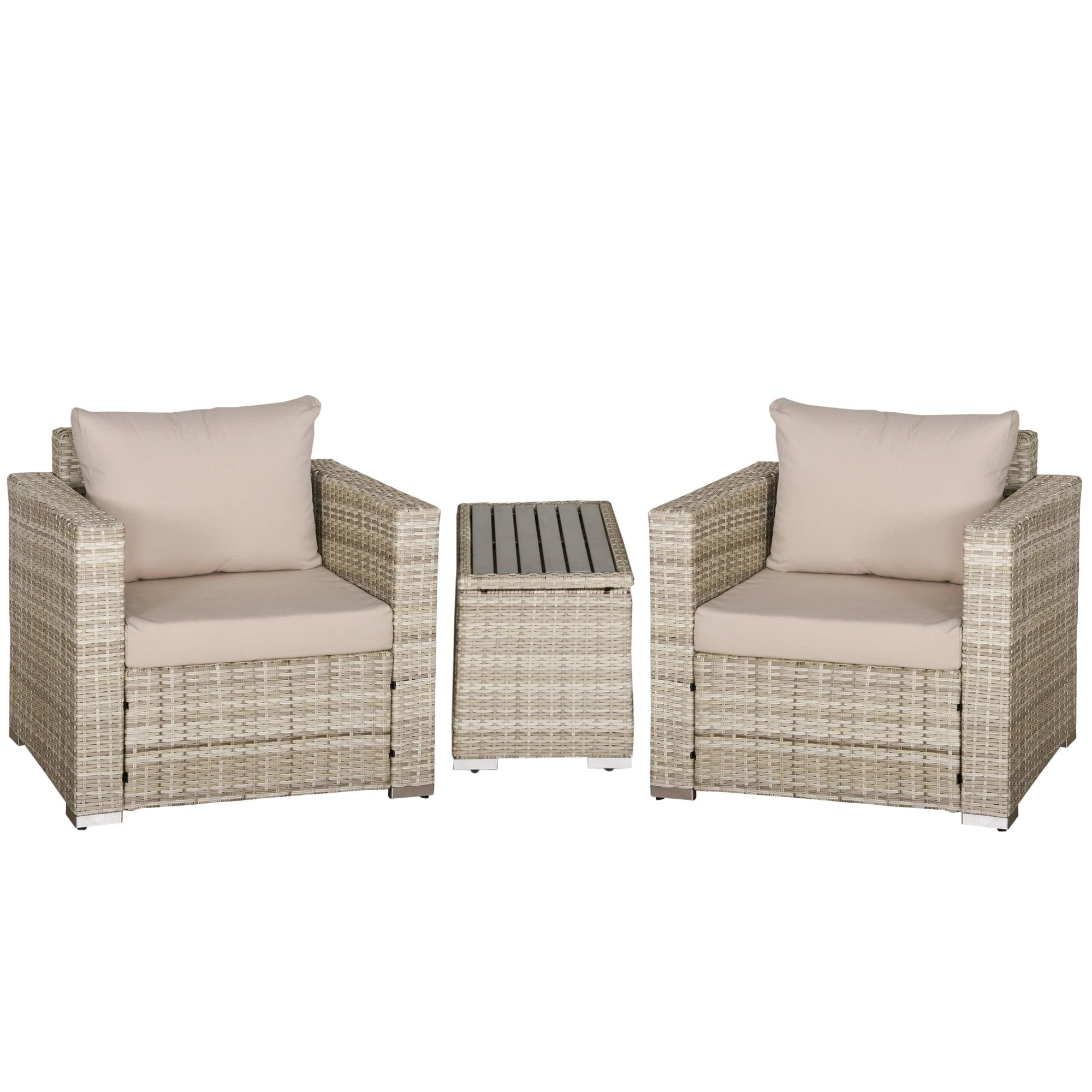 Outsunny 32" Gray PE Rattan 2-Person Patio Set with Cushions