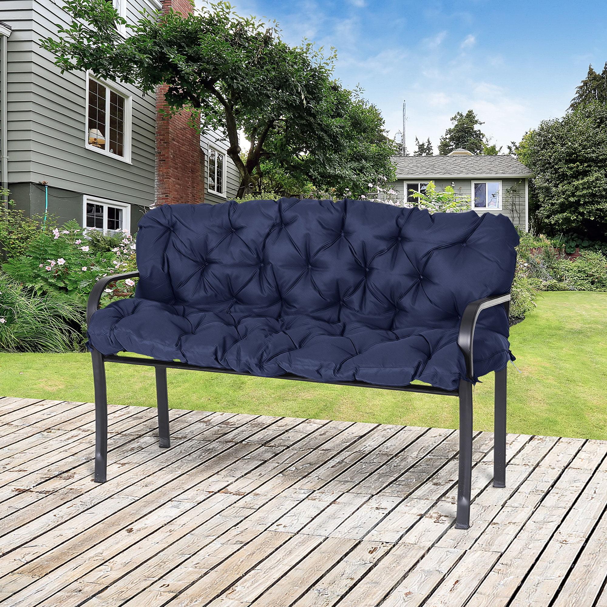 Outsunny Tufted Bench Cushions for Outdoor Furniture, 3-Seater Replacement for Swing Chair, Patio Sofa/Couch, Overstuffed w/ Backrest, Dark Blue