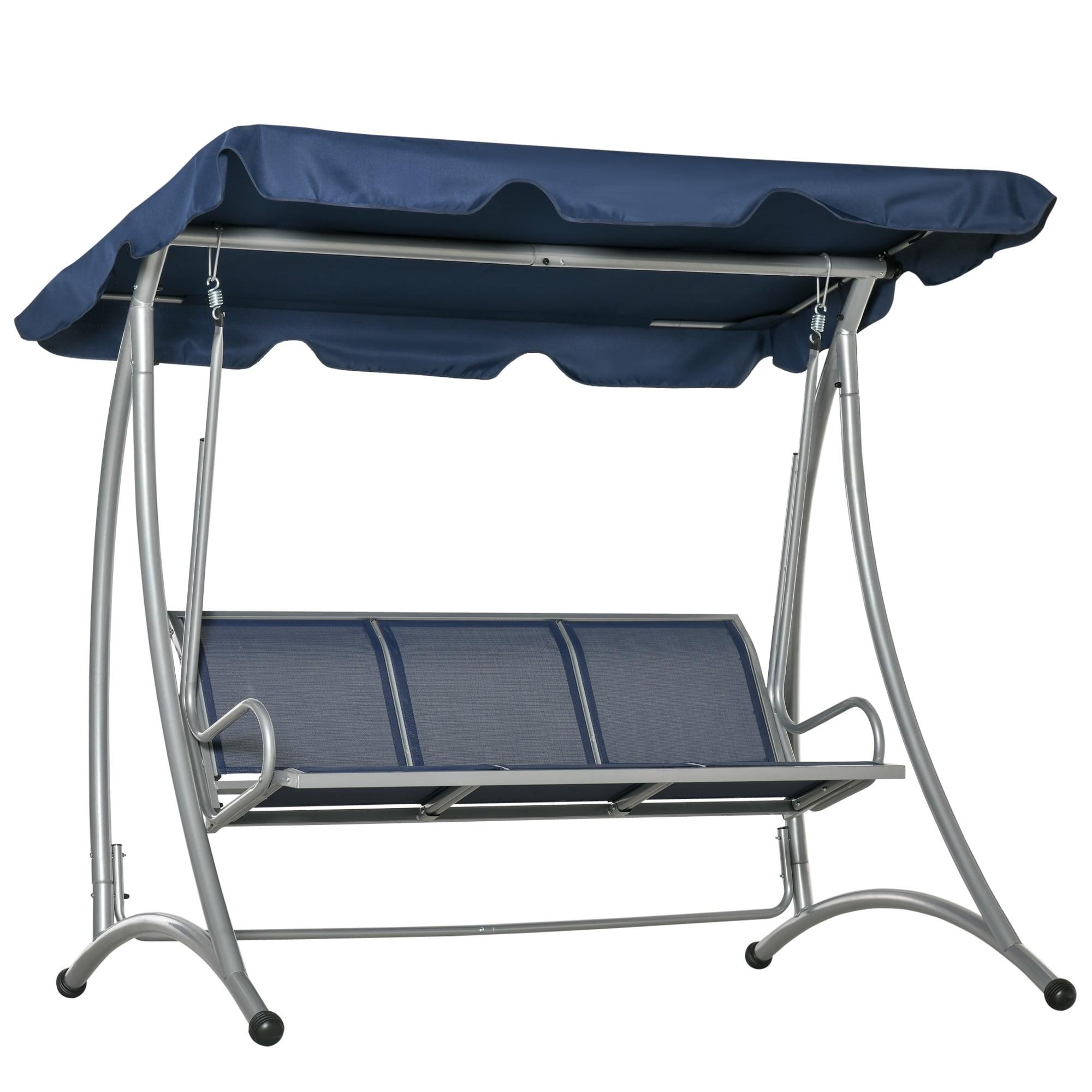 Blue 3-Seater Steel Patio Swing Chair with Adjustable Canopy