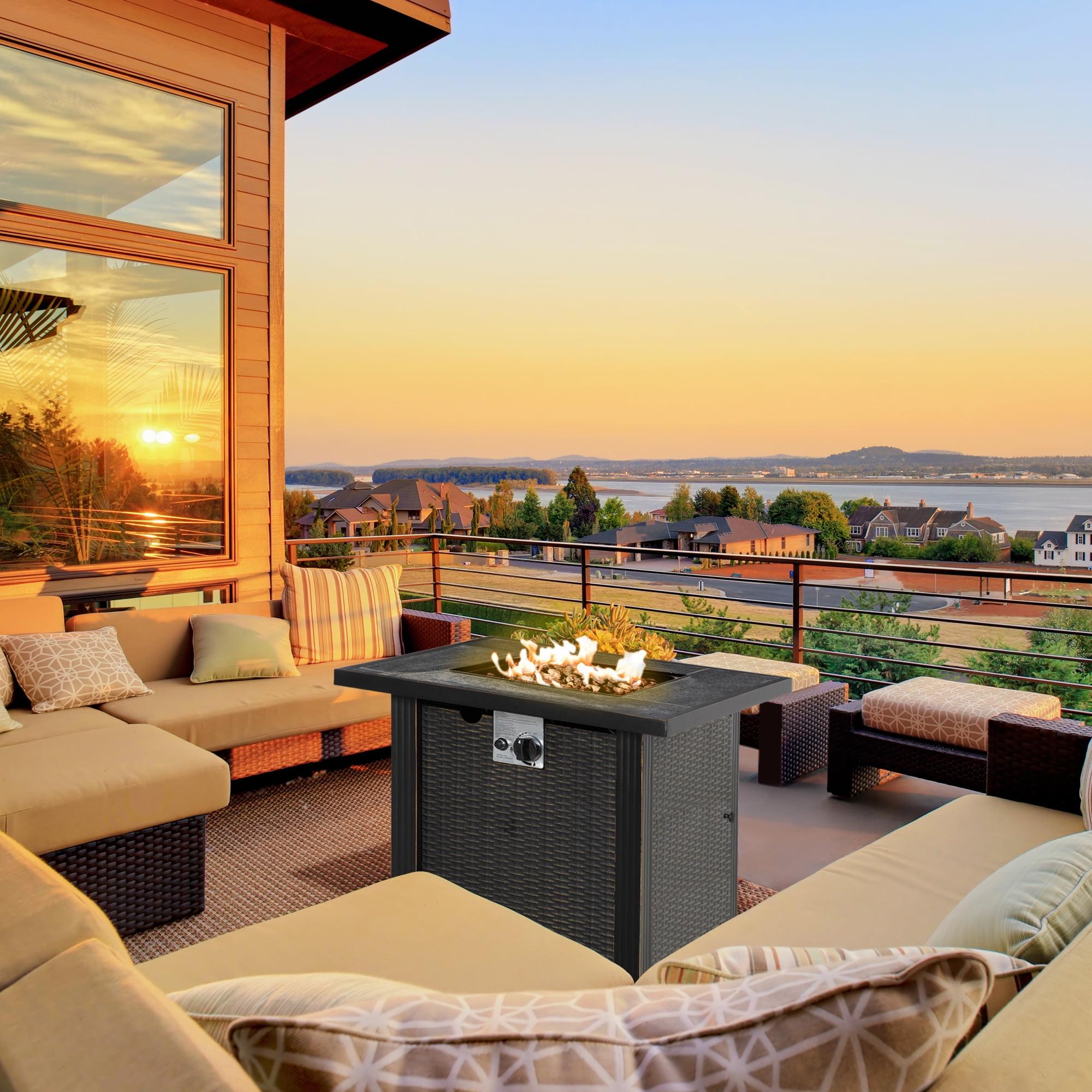 Outsunny 30 Inch Fire Pit Table, Propane Fire Table, 50,000BTU Auto Ignition Gas Firepits for Outdoor w/ Lid, Lava Rocks and Cover for Outdoor, Patio