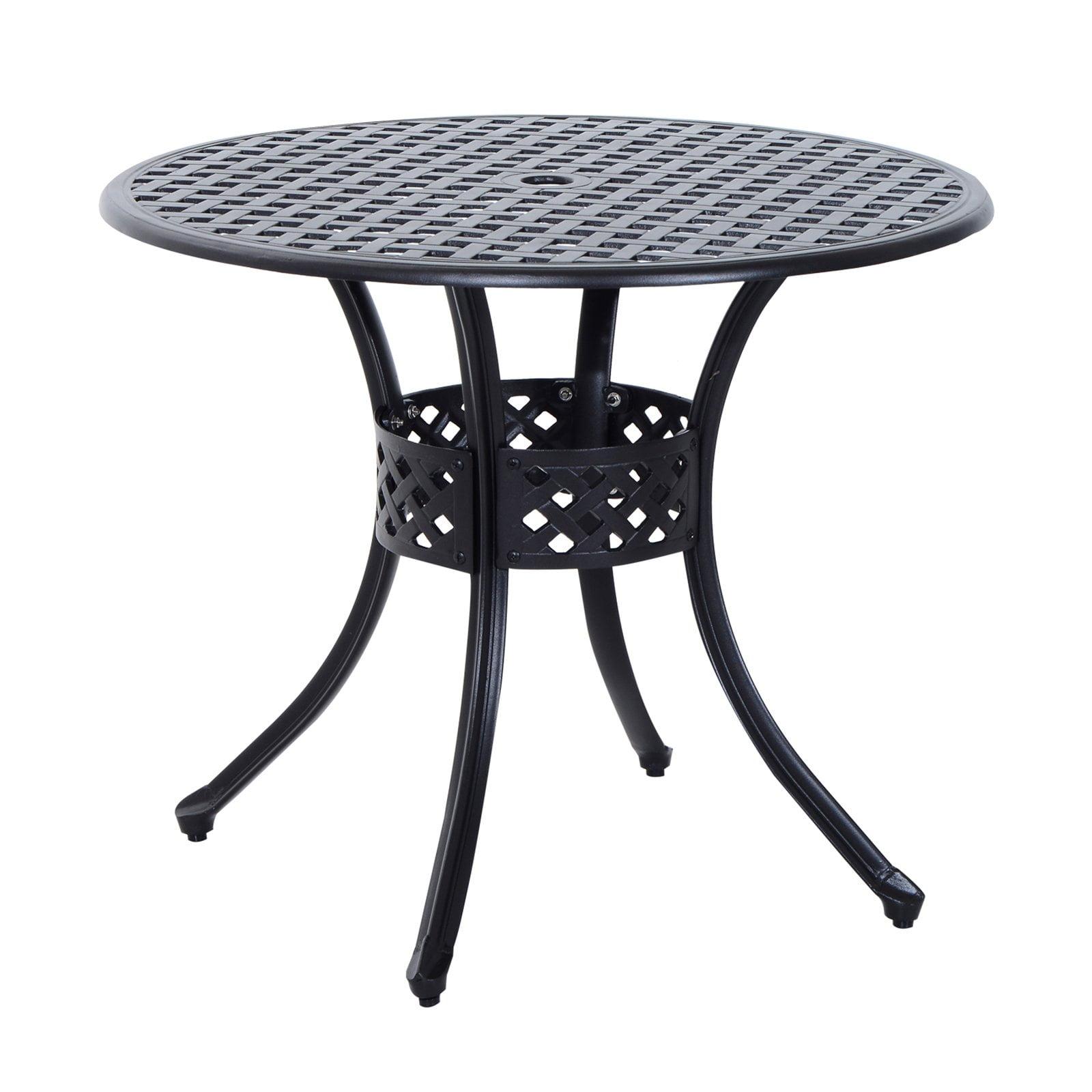 Classic 33" Black Cast Aluminum Round Bistro Table with Umbrella Hole