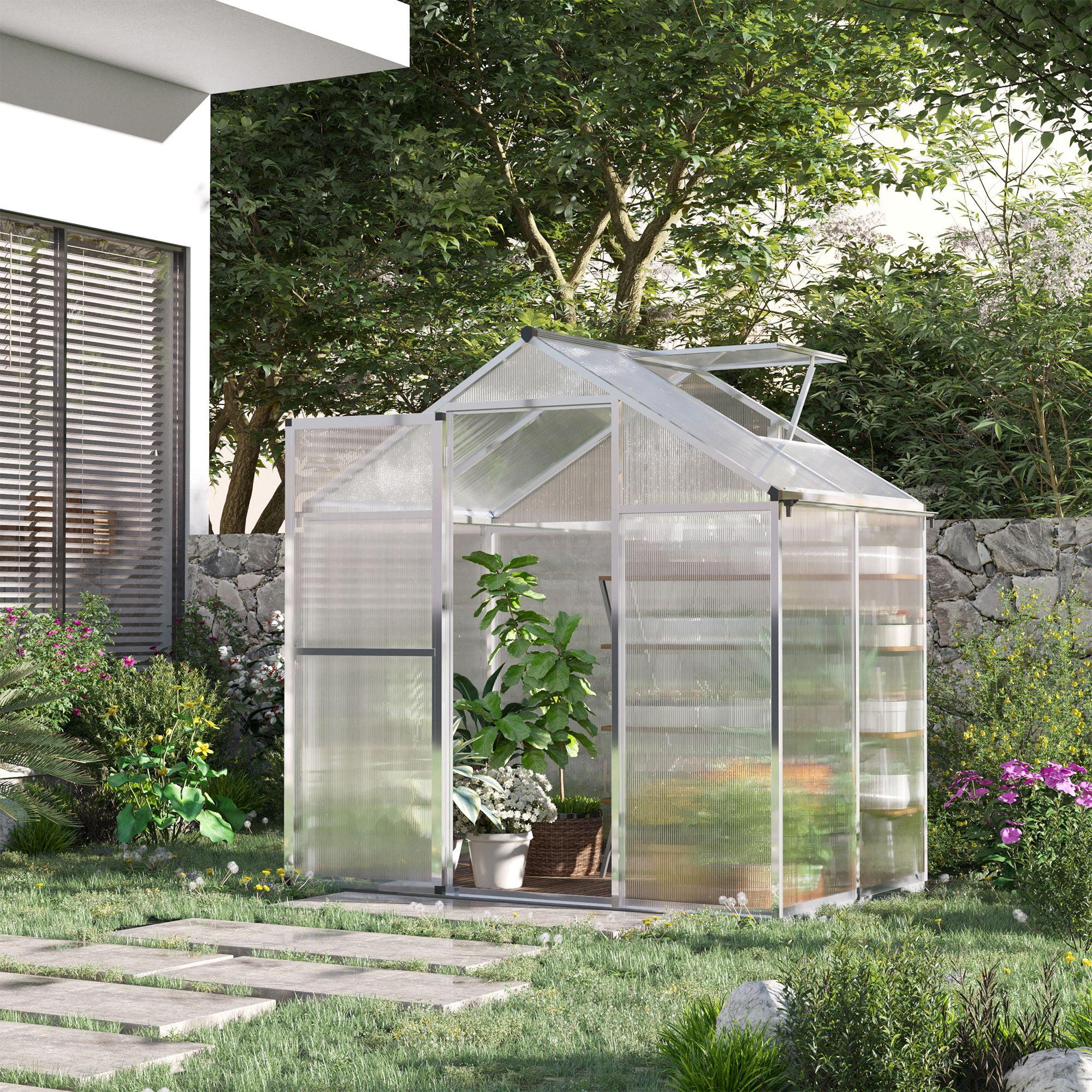 Outsunny 4' x 6' Polycarbonate Walk-In Greenhouse with Roof Vent