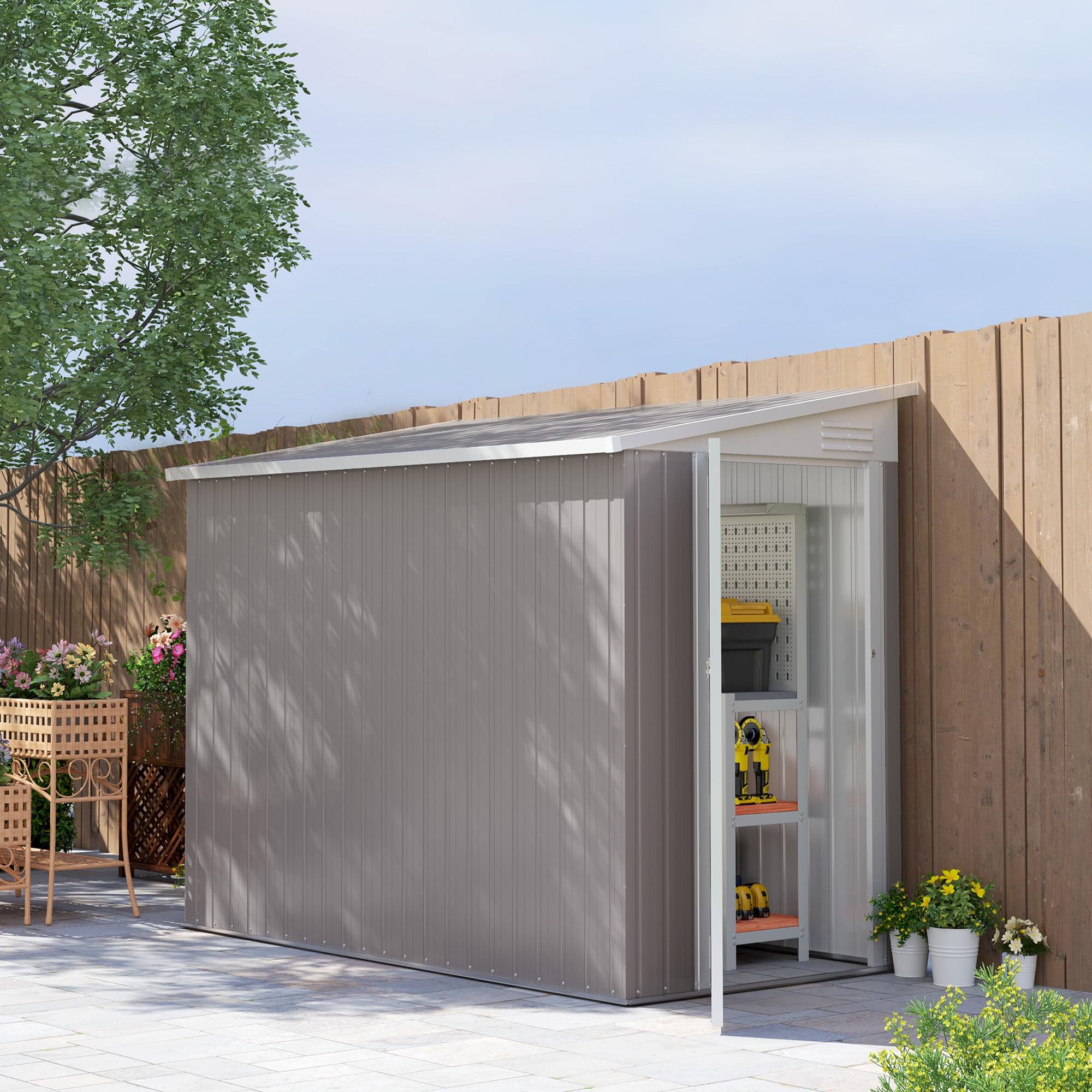 Outsunny 4' x 7.7' Metal Outdoor Storage Shed, Lean to Storage Shed, Garden Tool Storage House with Lockable Door and 2 Air Vents for Backyard, Patio, Lawn