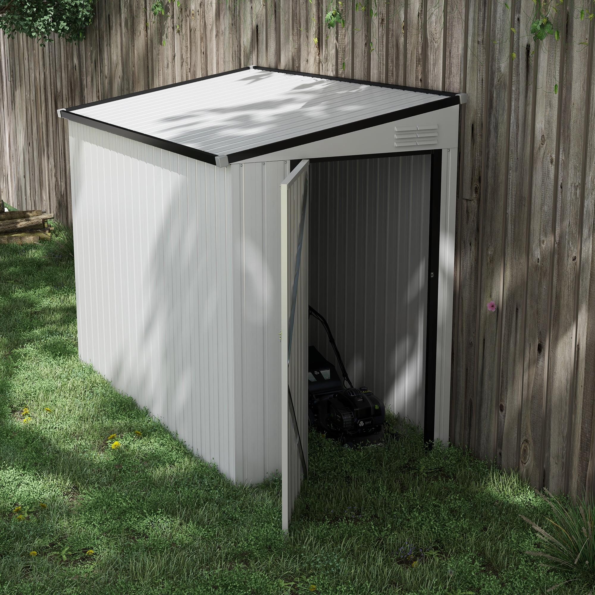 Outsunny 4' x 7.7' Steel Garden Storage Shed, Lean to Shed Outdoor Metal Tool House with Lockable Door & Air Vents for Backyard Patio Lawn, White
