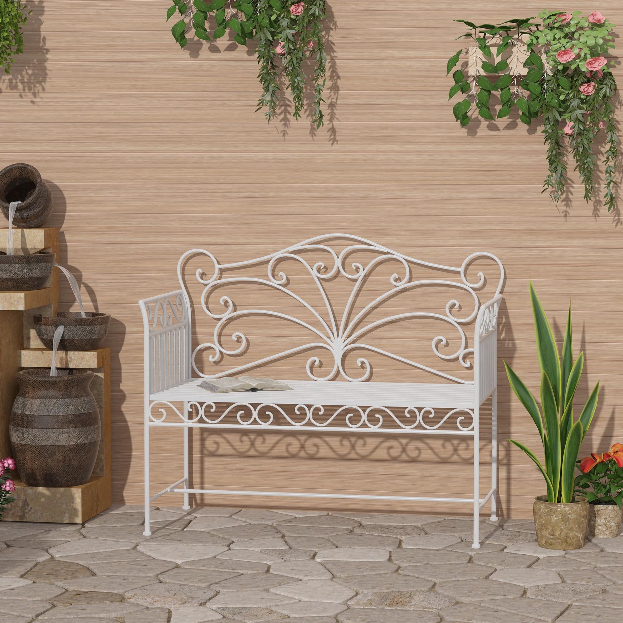 Cream White 43" Iron Two-Seater Garden Bench