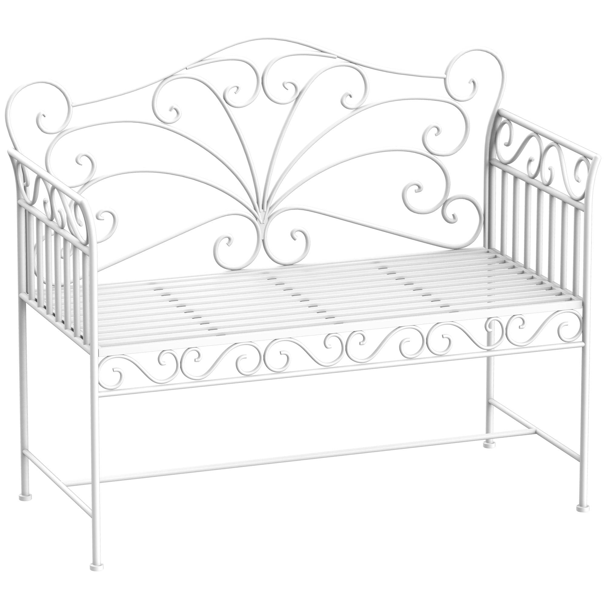 Cream White 43" Iron Two-Seater Garden Bench