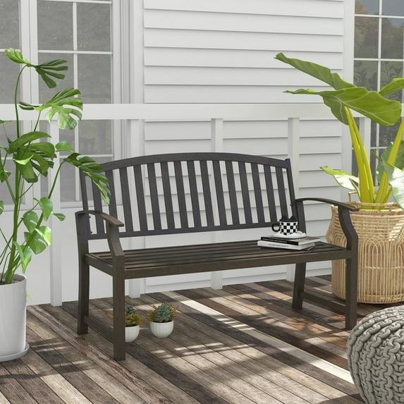 Outsunny 46" Outdoor Garden Bench, Metal Bench, Steel Slatted Frame Furniture for Patio, Park, Porch, Lawn, Yard, Deck, Brown